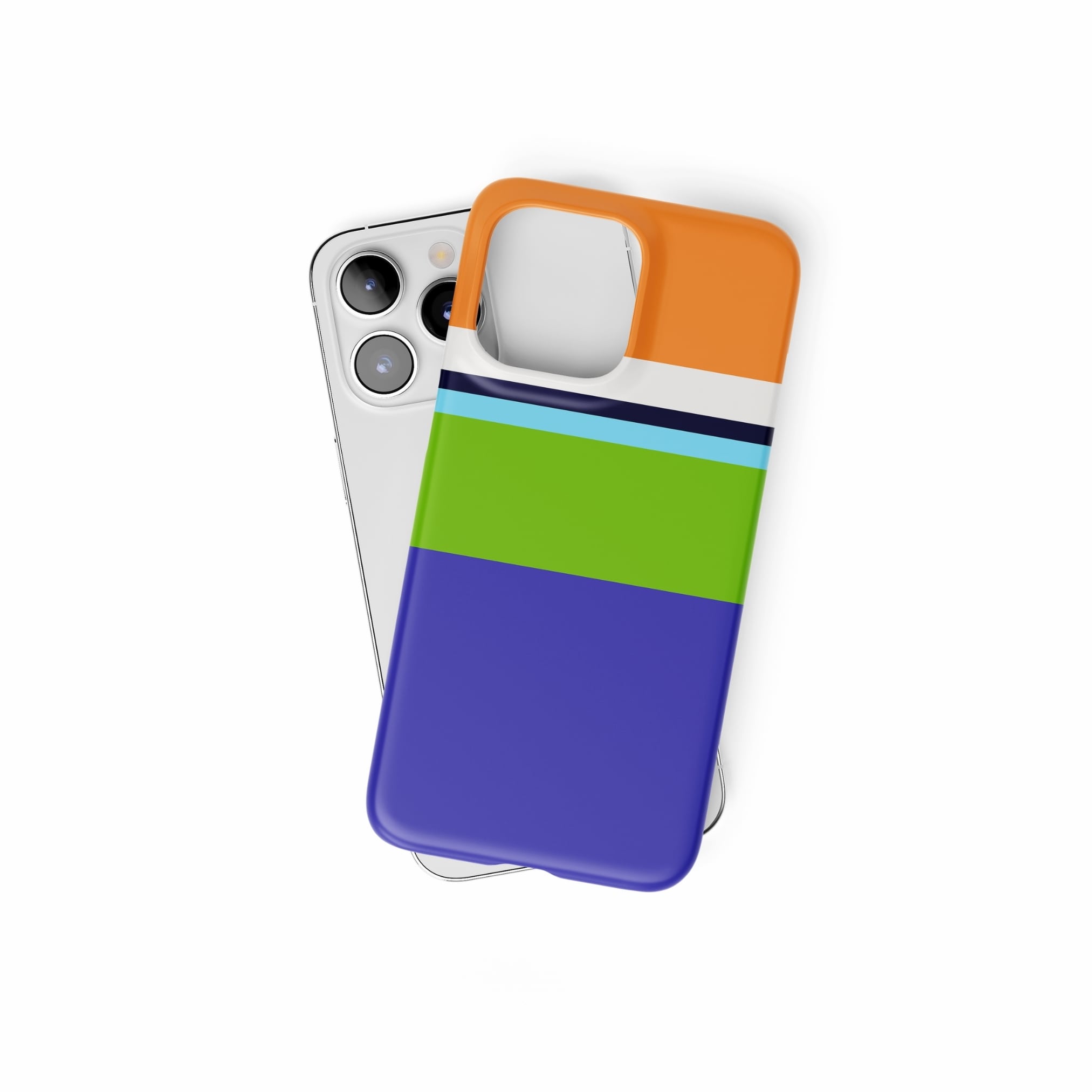 Ultra thin snap phone case Color Blocks 3 pattern design with a color blocks, featuring an elegant and expressive aesthetic design. Main colors are light green, violet and orange. Front view