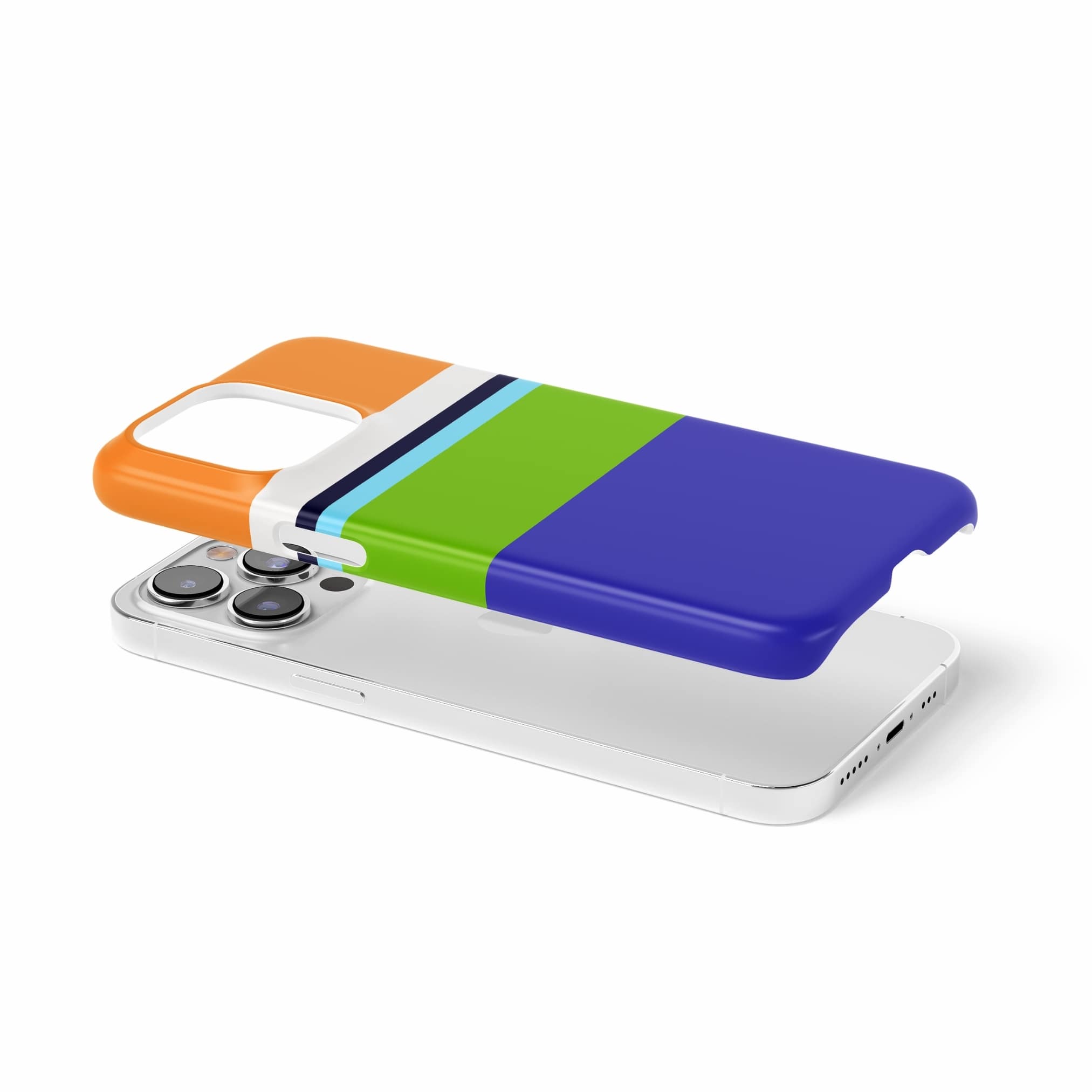 Ultra thin snap phone case Color Blocks 3 pattern design with a color blocks, featuring an elegant and expressive aesthetic design. Main colors are light green, violet and orange. Extend view.