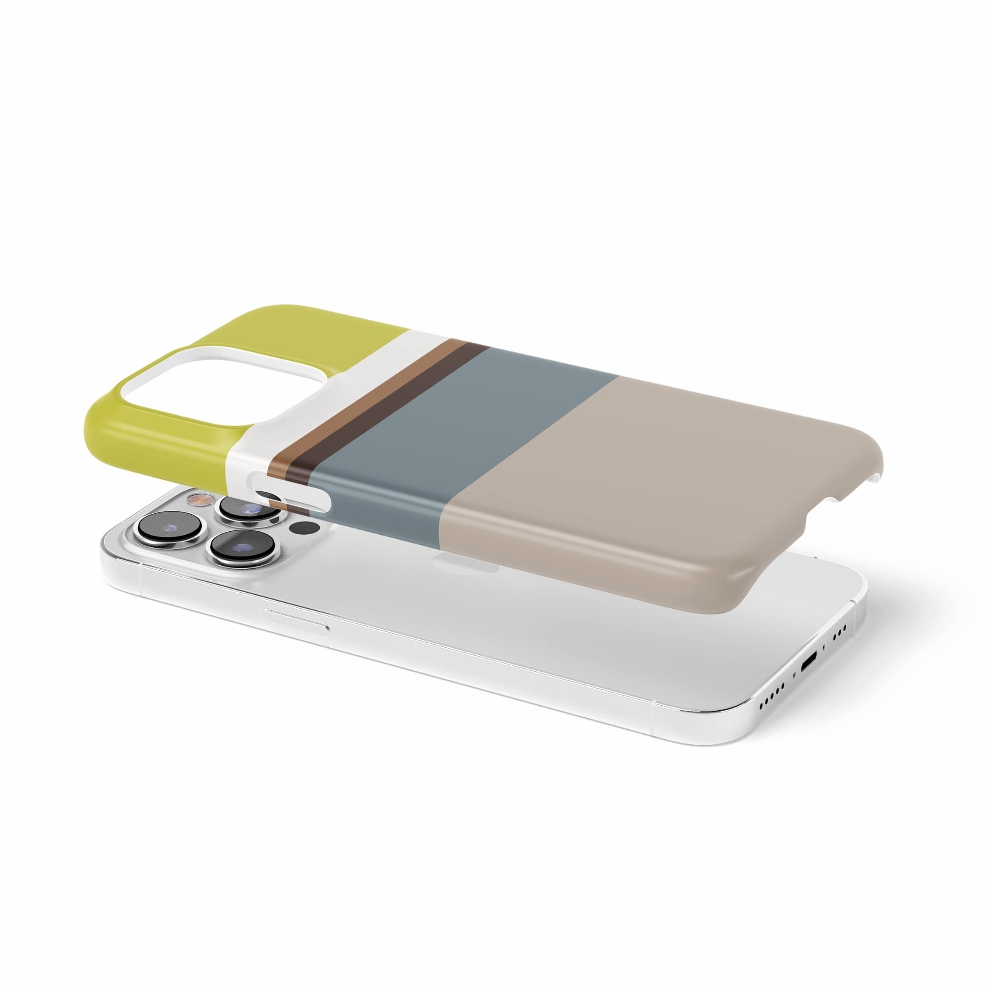 Ultra thin snap phone case Color Blocks 5 pattern design with a color blocks, featuring an elegant and expressive aesthetic design. Main colors are caramel, chocolate brown, yellow and gray. Extend view.