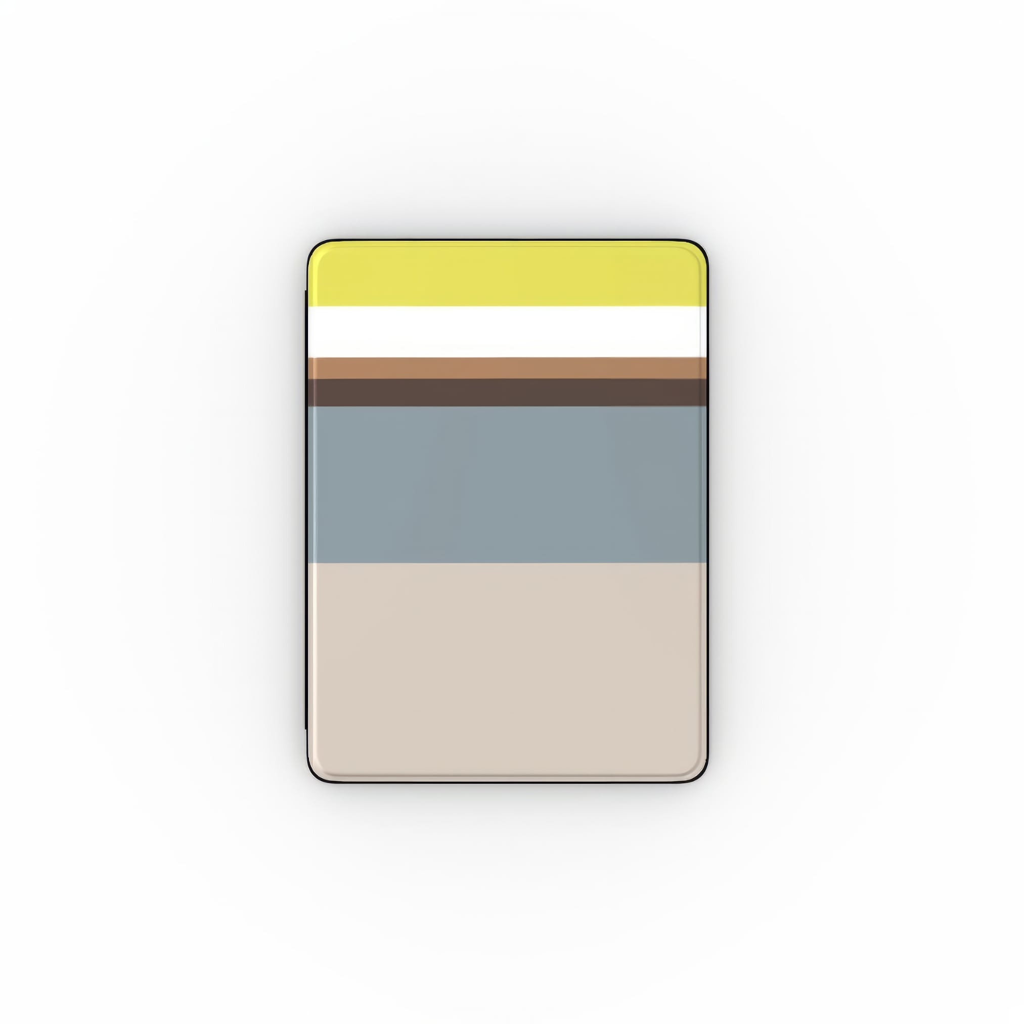 iPad case Color Blocks 5 pattern design with a color blocks, featuring an elegant and expressive aesthetic design. Main colors are caramel, chocolate brown, yellow and gray. Front view.