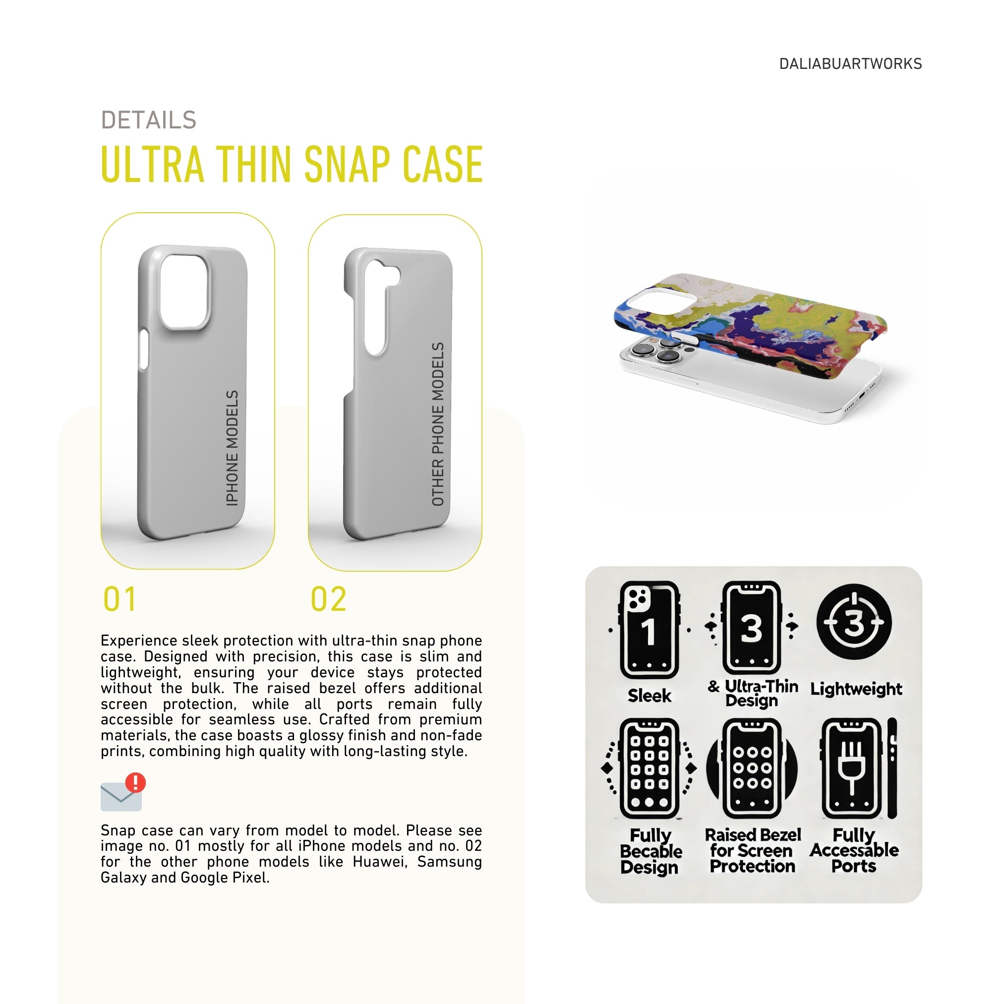 Details how to select correct phone model for ultra thin snap phone case.