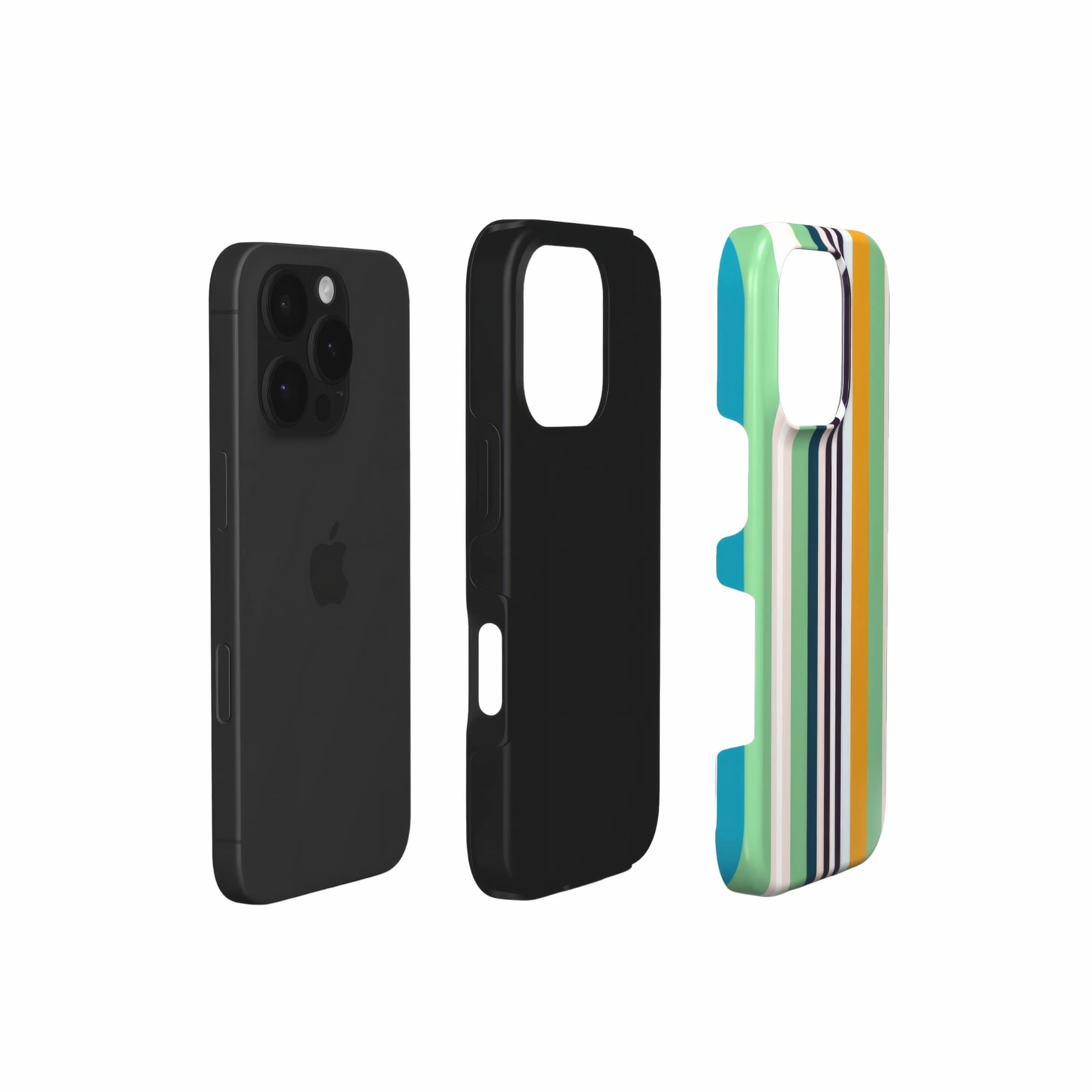 Tough phone case Parallel Flow 1 pattern with a tiny color stripes, featuring an elegant and expressive aesthetic design. Main colors are minty sage, powder pink, navy blue, orange. Extend view.