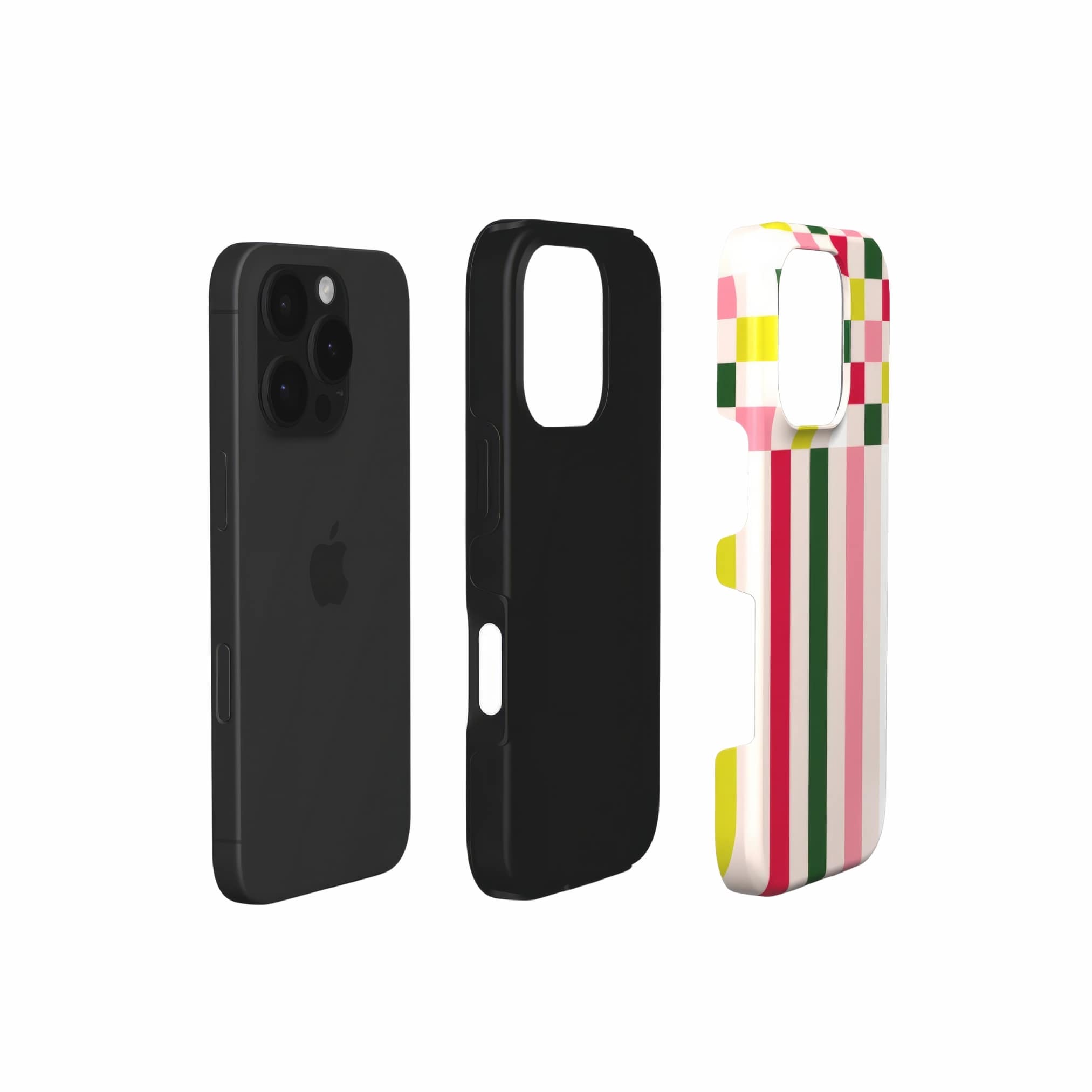 Tough phone case Pixel Grid 1 pattern design with a bold color blocks in pixel and stripes modern style, featuring an elegant and expressive aesthetic design. Main colors are rich red, pink yellow and green. Extend view.