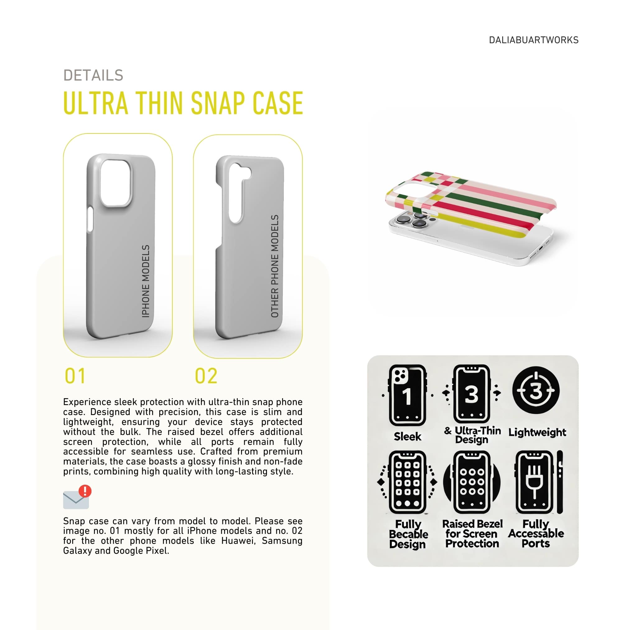 Description about ultra thin snug fit phone case features.