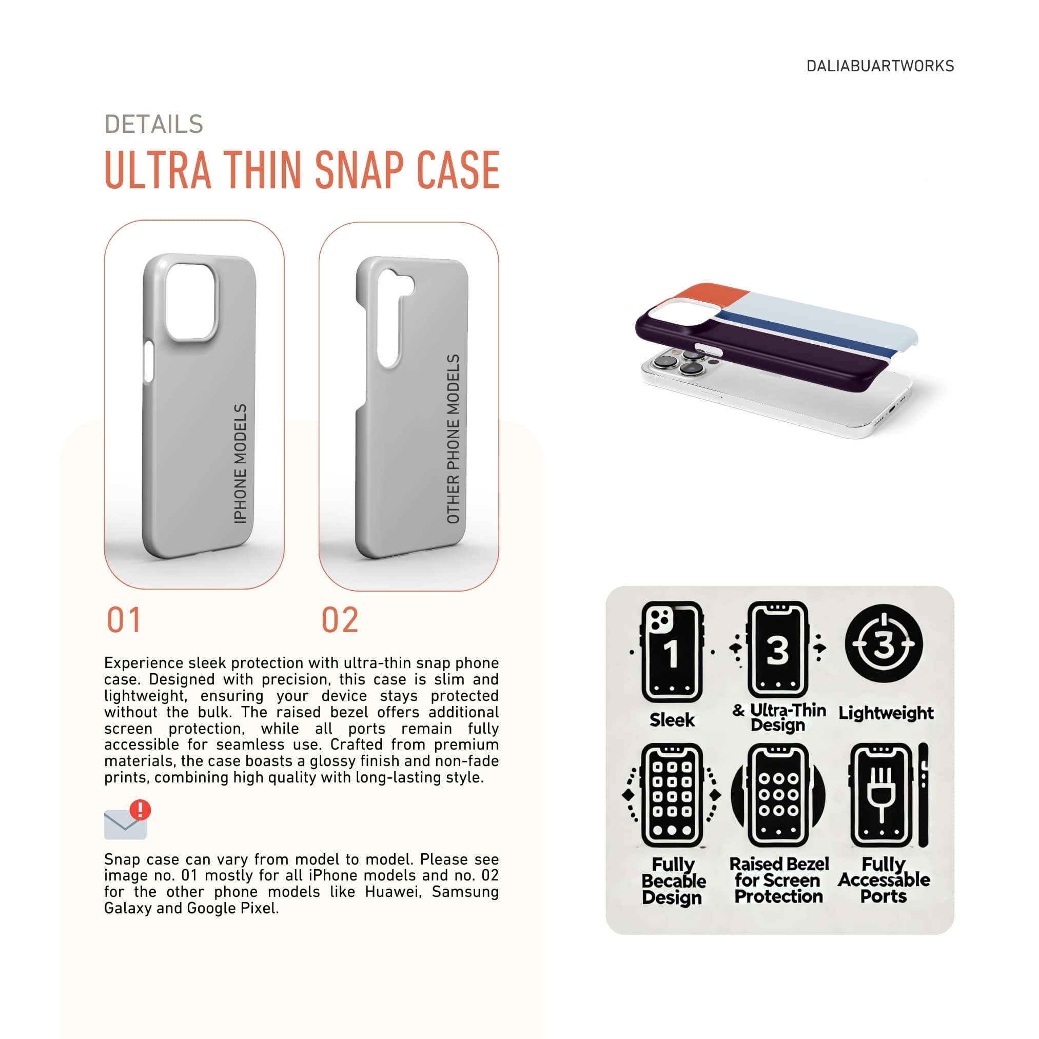 Ultra thin snug fit phone case features.