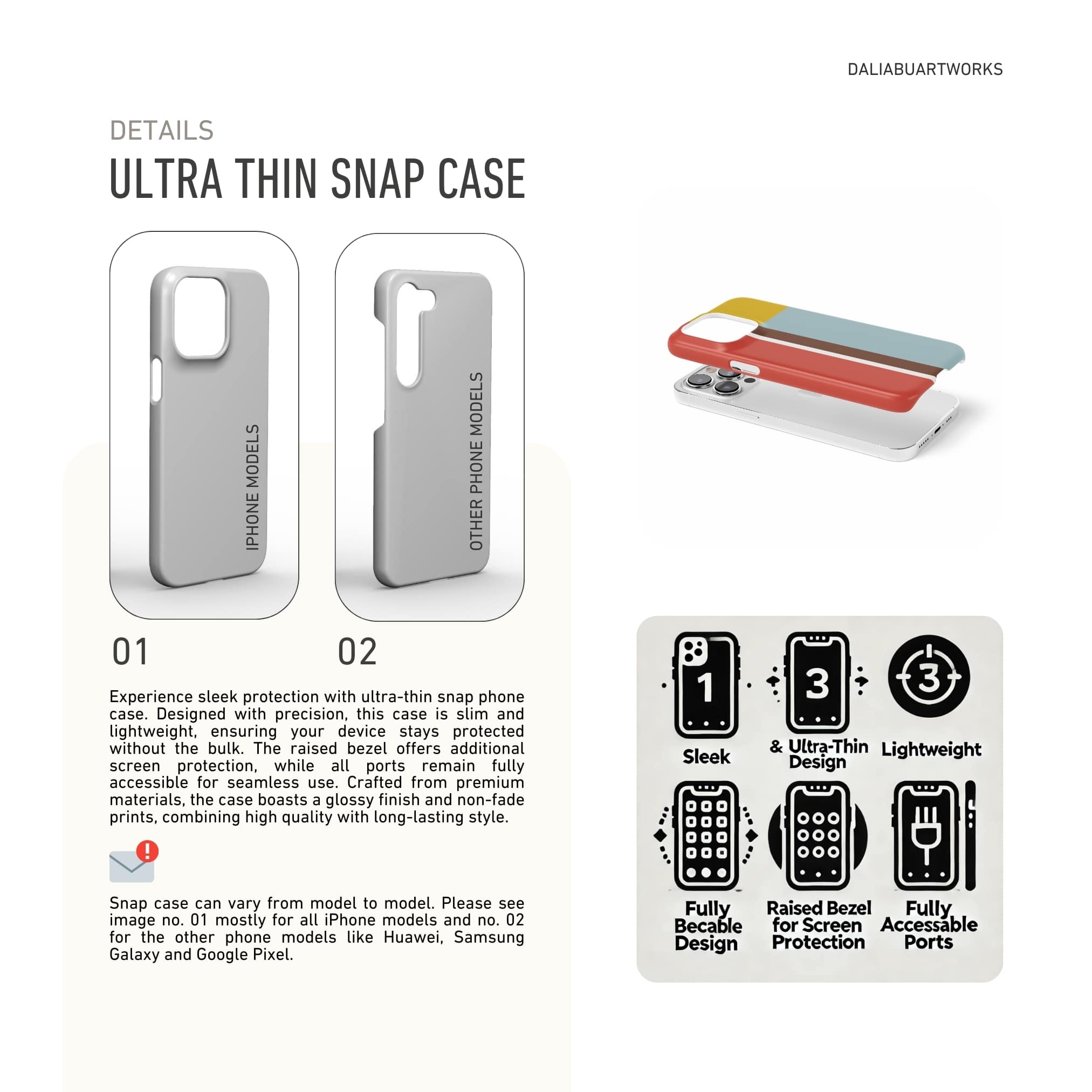 Ultra thin snug fit phone case features.