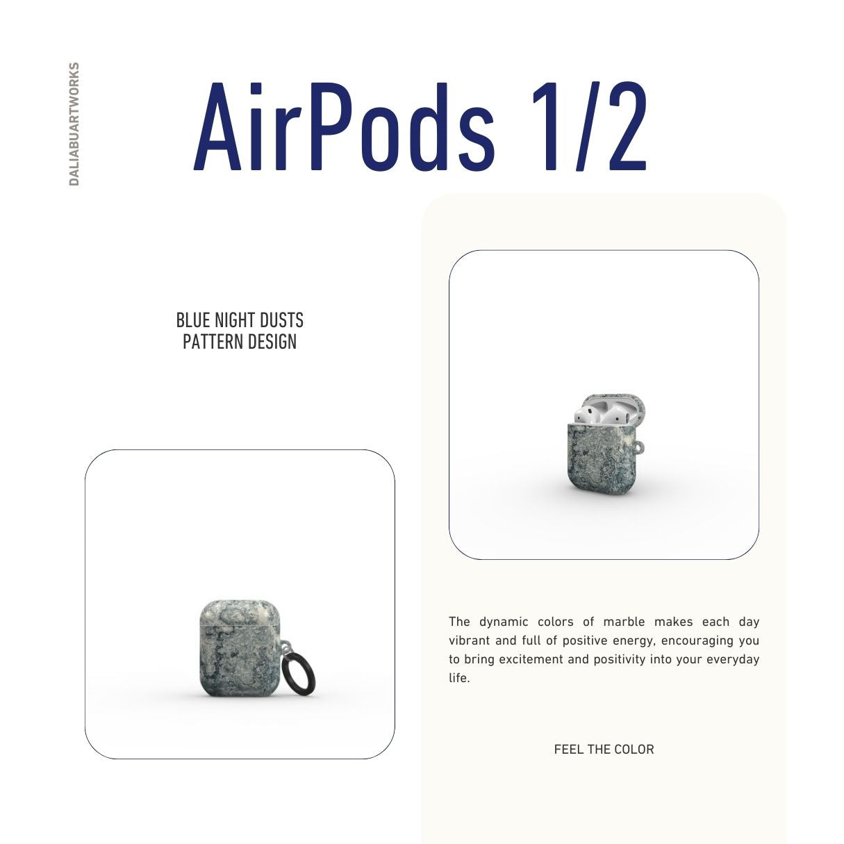 AirPods 1/2 gen case with a bold vivid pattern Blue Night Dusts abstract and artistic style, featuring an elegant and expressive aesthetic design. Main colors are blue and beige. Description.