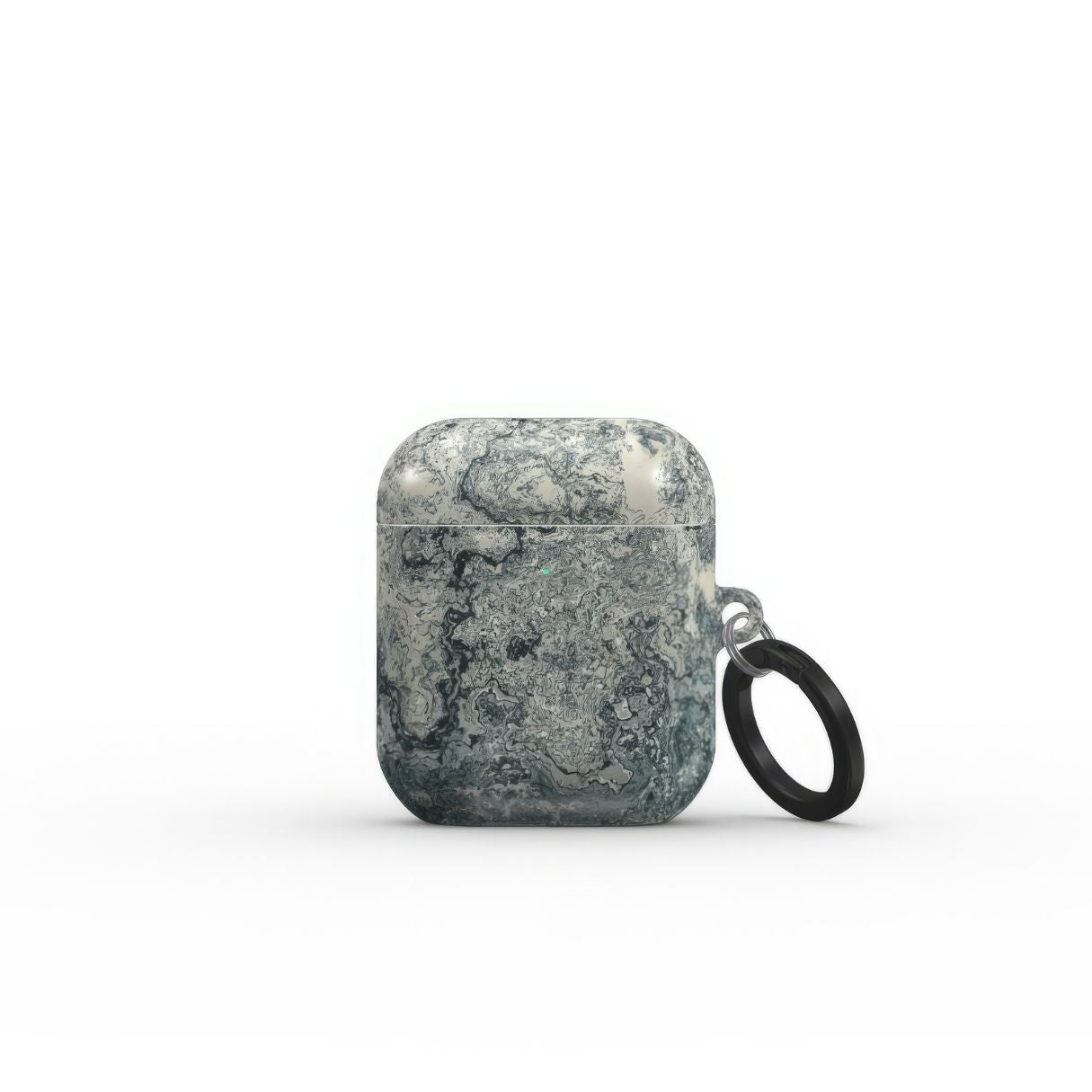 AirPods 1/2 gen case with a bold vivid pattern Blue Night Dusts abstract and artistic style, featuring an elegant and expressive aesthetic design. Main colors are blue and beige. Front view.