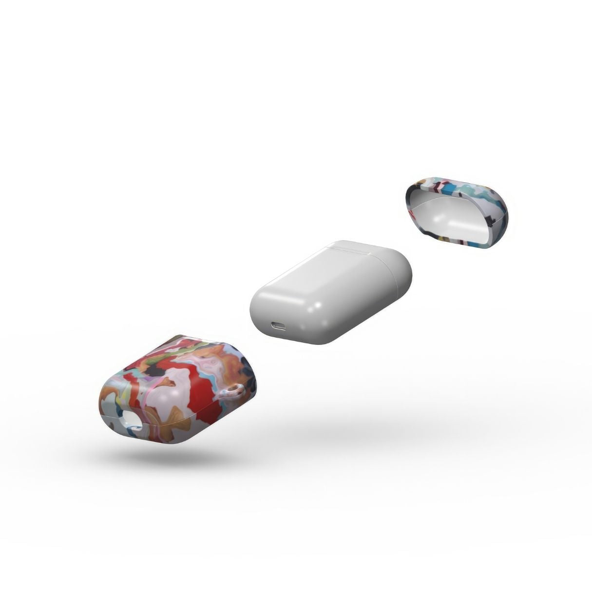 AirPods 1/2 case extend view; Bold Sprinkles pattern, artistic, abstract marble pattern. Mix color combination. Bold expressive aesthetic design. Colorful and interior fit. Elegant.