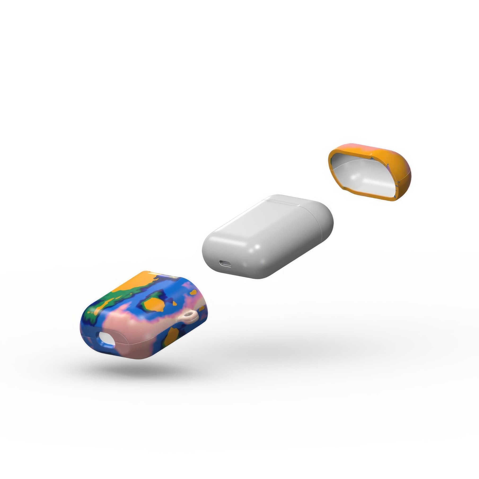 AirPods 1/2 case extend view; Electricity pattern, artistic, abstract marble pattern. Blue and orange color combination. 
