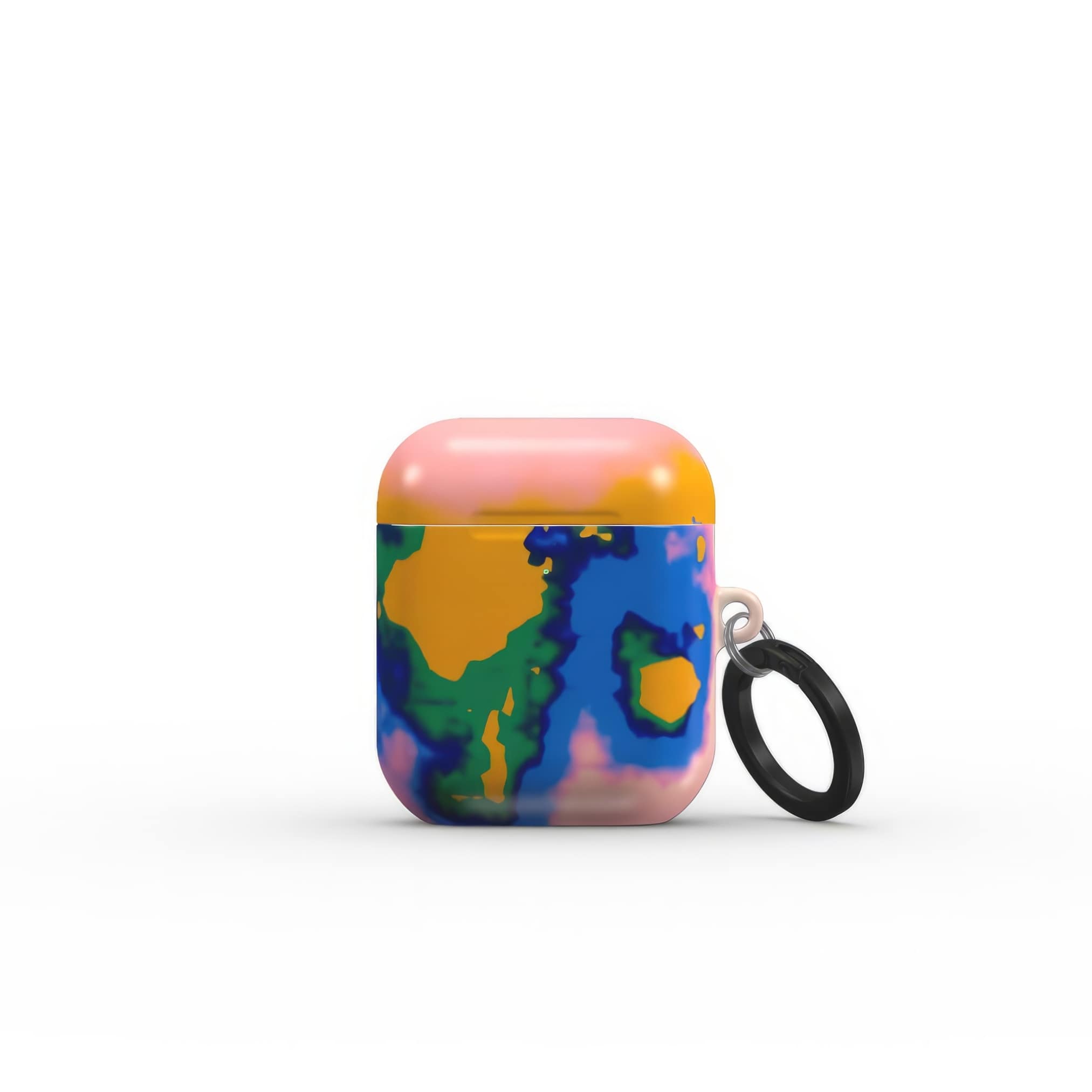 AirPods 1/2 case front view; Electricity pattern, artistic, abstract marble pattern. Blue and orange color combination. 