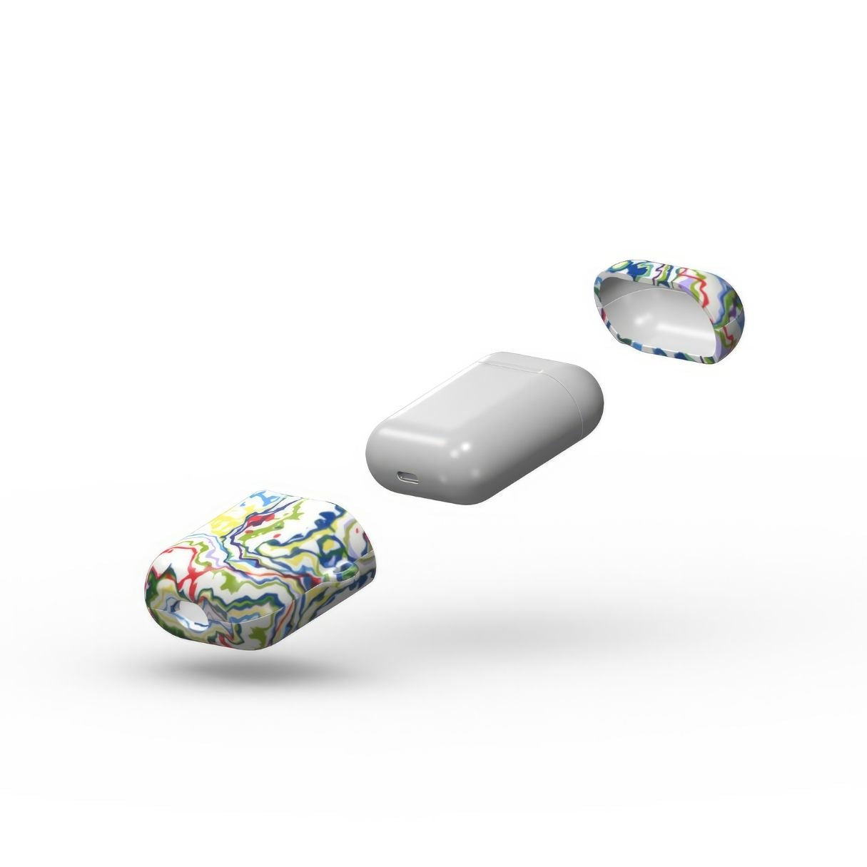 AirPods 1 and 2 tough case extend view; Inside My Brain pattern, artistic, abstract marble pattern. Mix color combination. Bold expressive aesthetic design. Colorful and interior fit. Elegant.