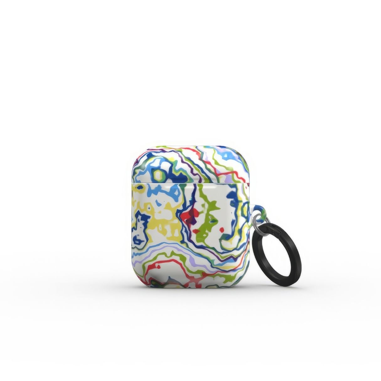 AirPods 1 and 2 tough case front view; Inside My Brain pattern, artistic, abstract marble pattern. Mix color combination. Bold expressive aesthetic design. Colorful and interior fit. Elegant.