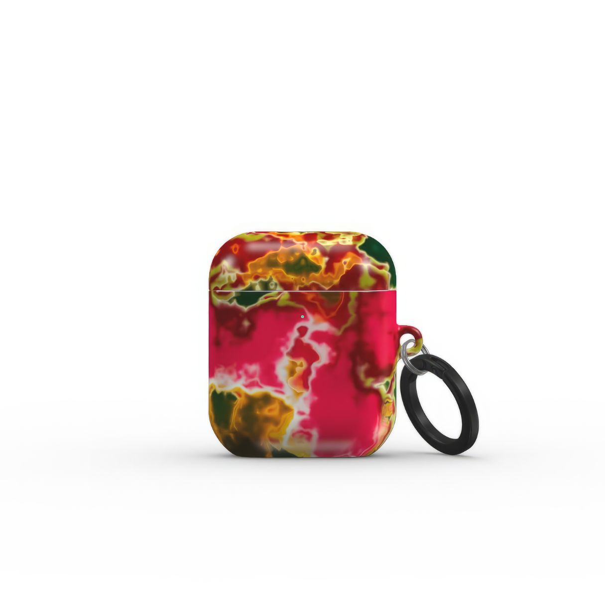 AirPods 1 and 2 tough phone case front view; Neon Pink Rich pattern, artistic, abstract marble pattern. Pink and green color combination. Bold expressive aesthetic design. Colorful and interior fit. Elegant.