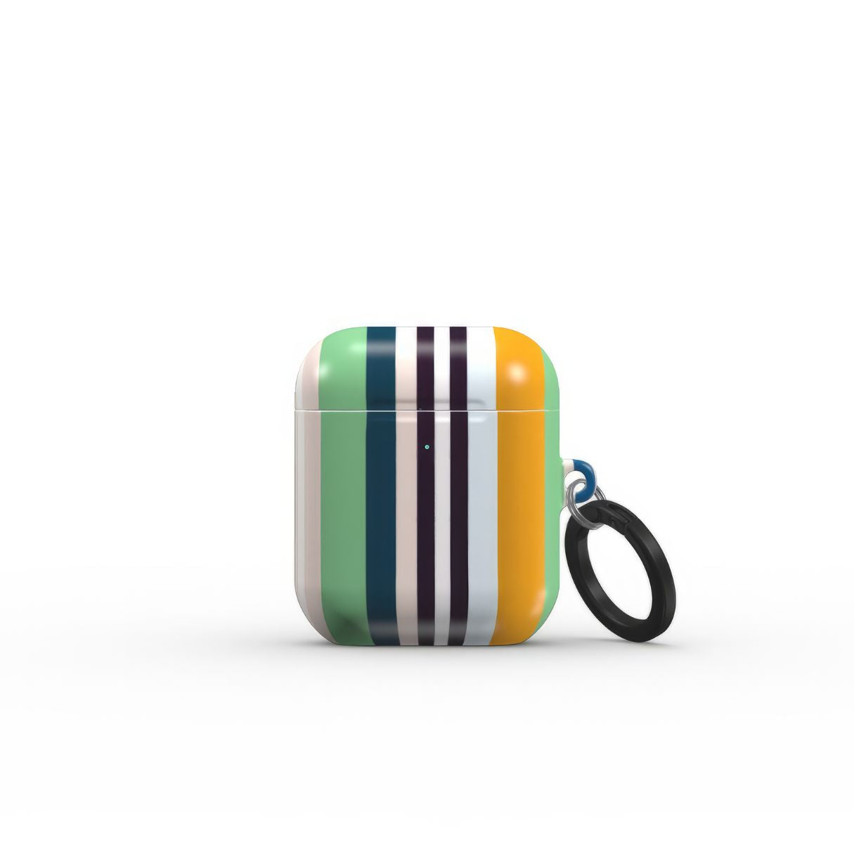 AirPods 1 and  2 case Parallel Flow Mint pattern with tiny color stripes, featuring an elegant and expressive aesthetic design. Main colors are minty sage, powder pink, navy blue. Front closed view.