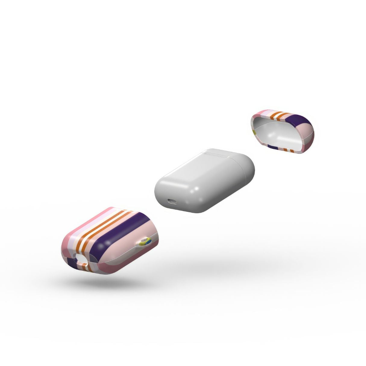 AirPods 1 and 2 tough case Parallel Flow Pink pattern with tiny color stripes, featuring an elegant and expressive aesthetic design. Main colors are pink, lilac and purple. Extend view.