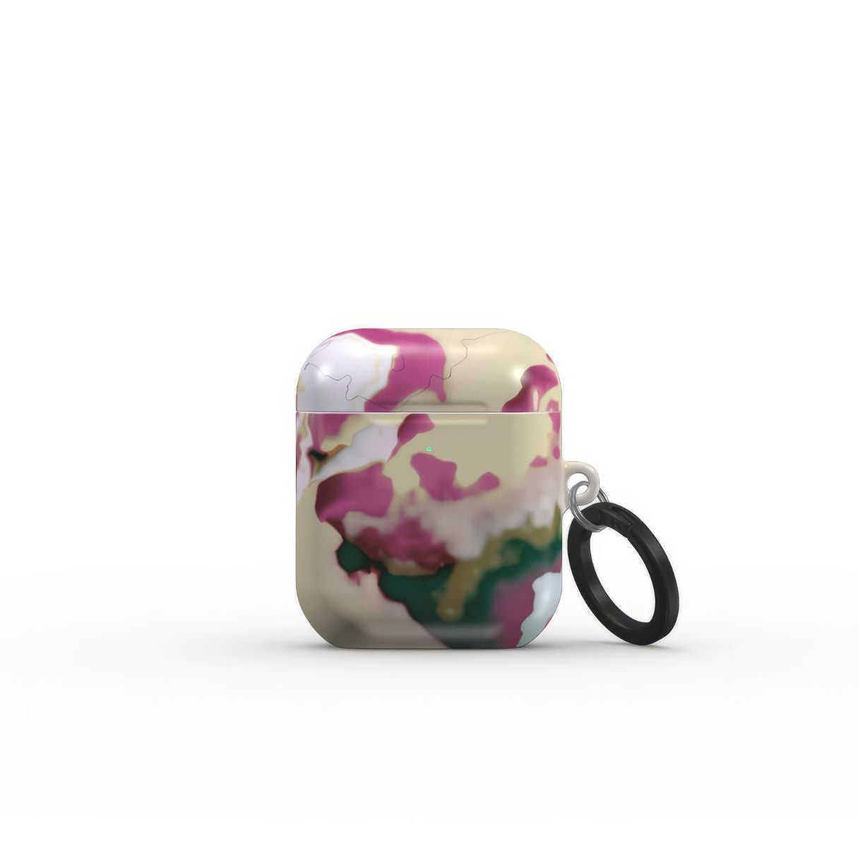 AirPods 1 and 2 tough case front view; Sandscape Dream pattern, artistic, abstract marble pattern. Beige and purple color combination. 