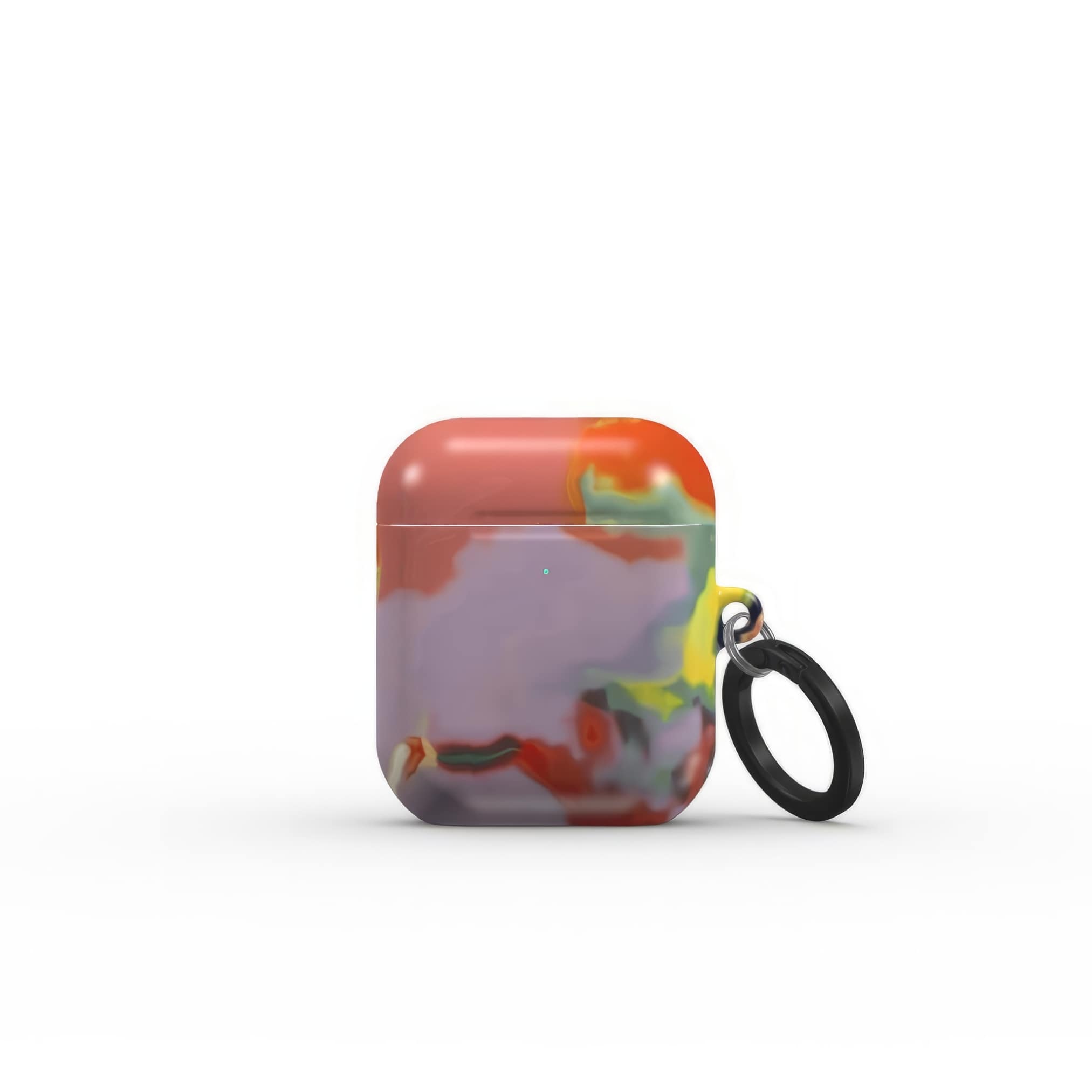 AirPods 1/2 tough case front view; Tropical pattern, artistic, abstract marble pattern. Orange and purple color combination.