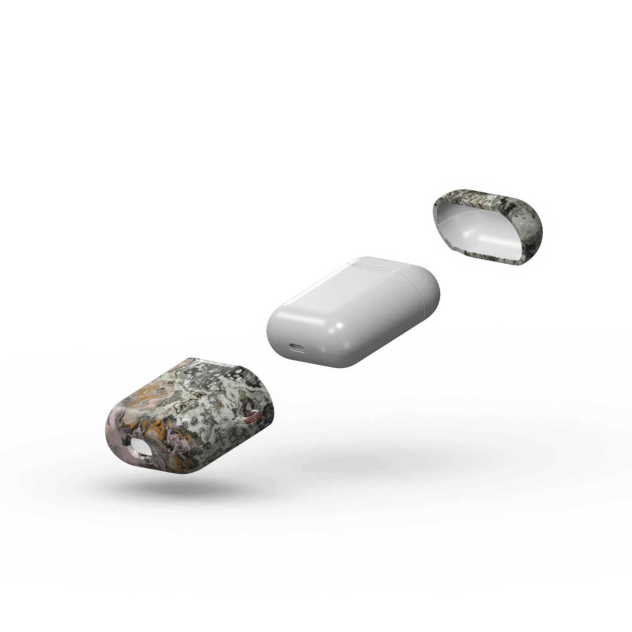AirPods 1/2 case extend view; Full Moon pattern, marble pattern; moon surface imagination. Bold expressive aesthetic design. Colorful and interior fit. Elegant.