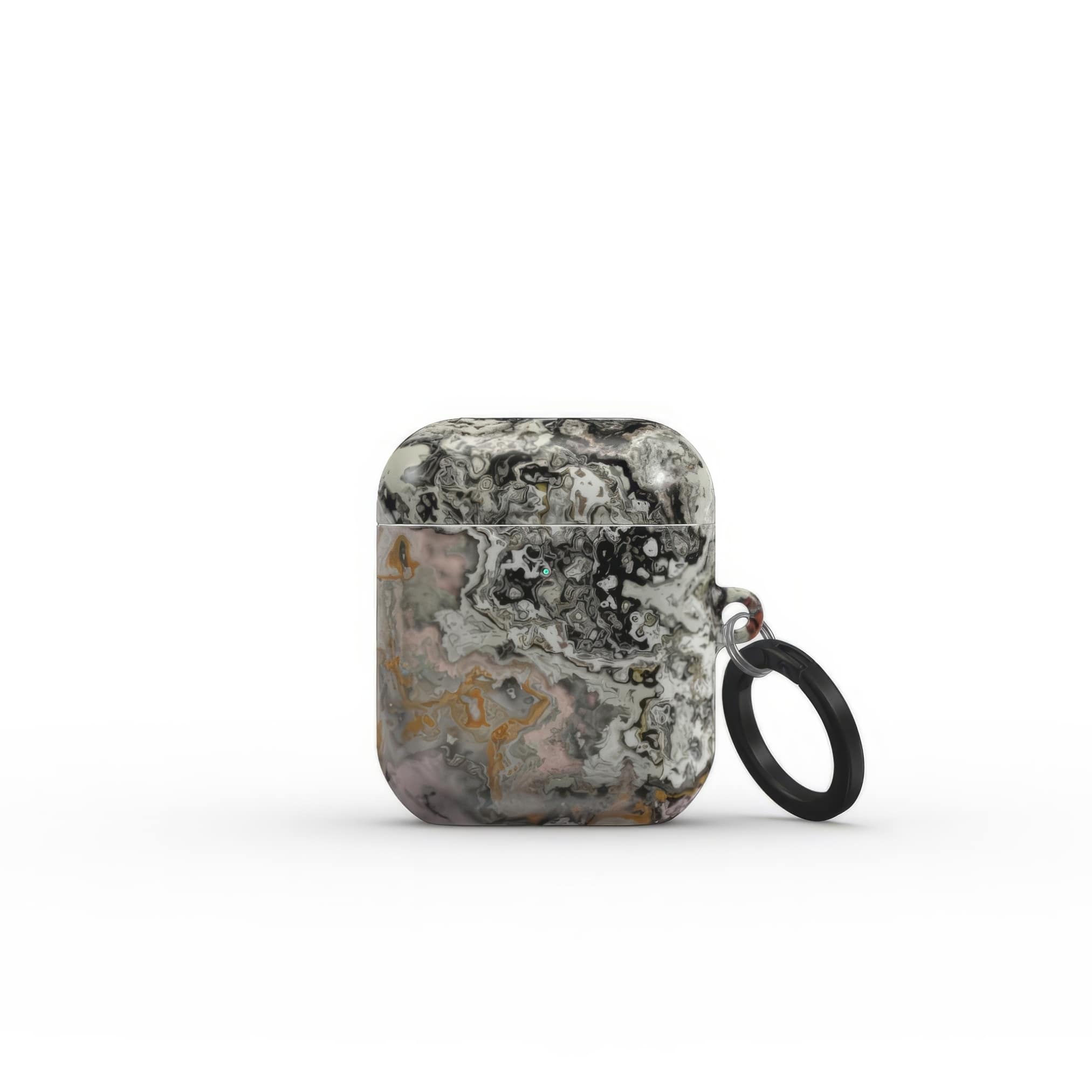 AirPods 1/2 case front view; Full Moon pattern, marble pattern; moon surface imagination. Bold expressive aesthetic design. Colorful and interior fit. Elegant.