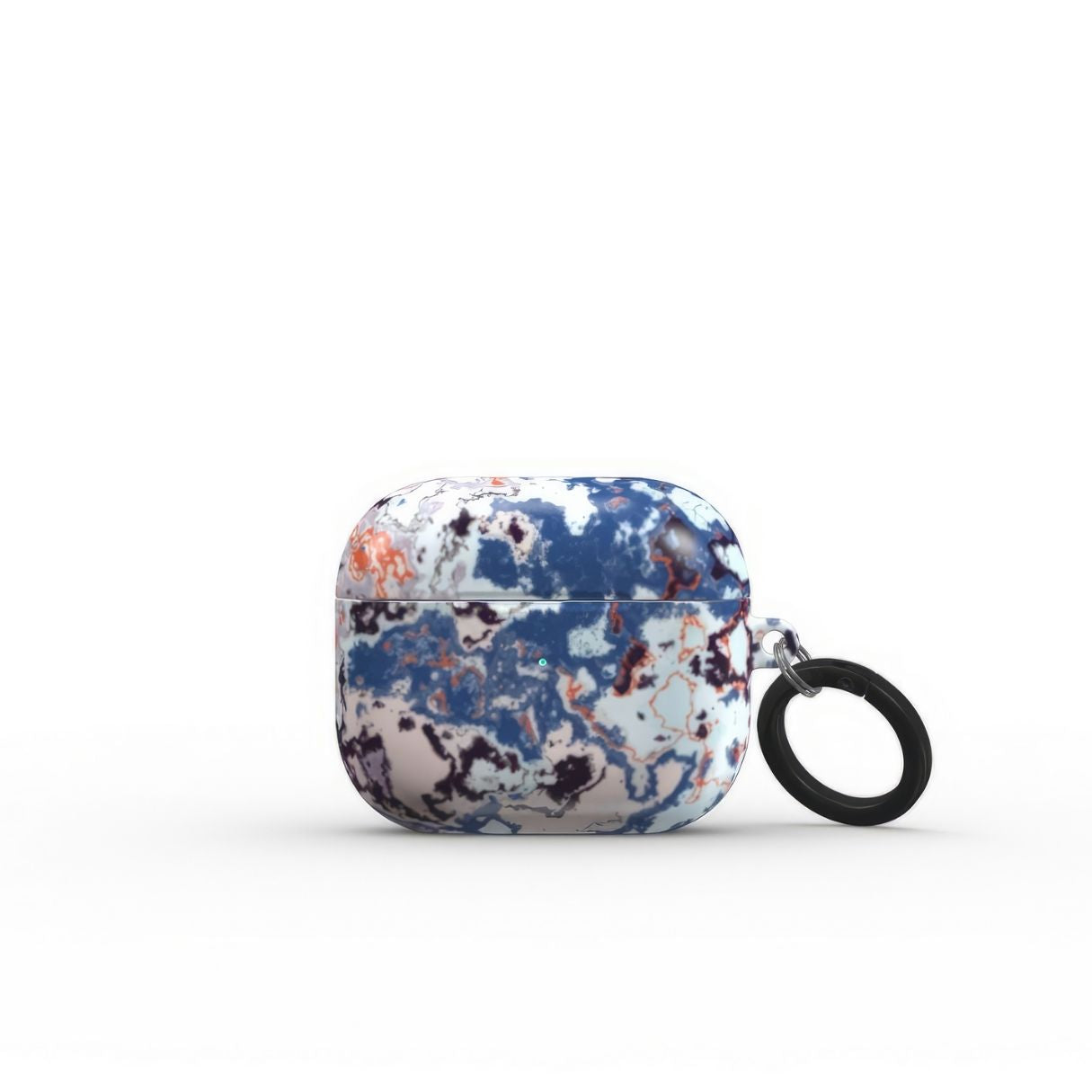 AirPods 3 tough case front view; Blue Marble Mist pattern, artistic, abstract marble pattern. Blue and pink color combination.
