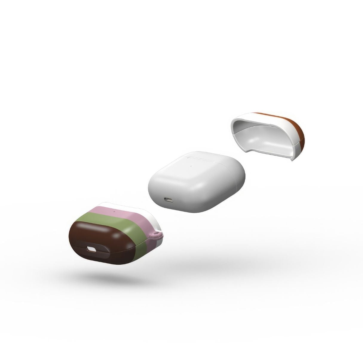 AirPods 3 case Color Blocks Forest pattern design with a color blocks, featuring an elegant and expressive aesthetic design. Main colors are caramel, chocolate brown, rich green. Extend view.