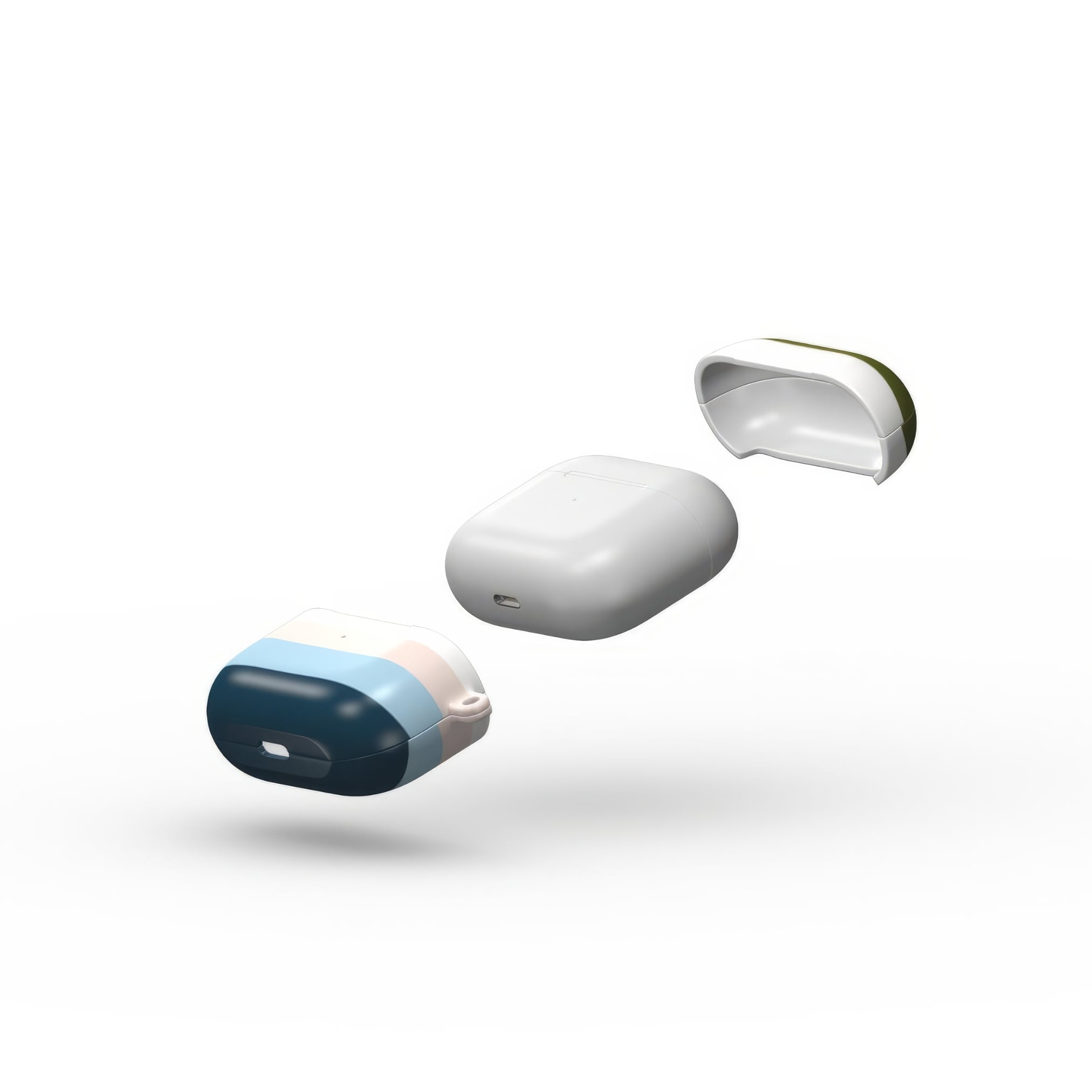 AirPods 3 hard shell ultra thin tough case Color Blocks Navy pattern design with a color blocks, featuring an elegant and expressive aesthetic design. Main colors are khaki, navy blue, deep marine, light blue and pink. Extend view.