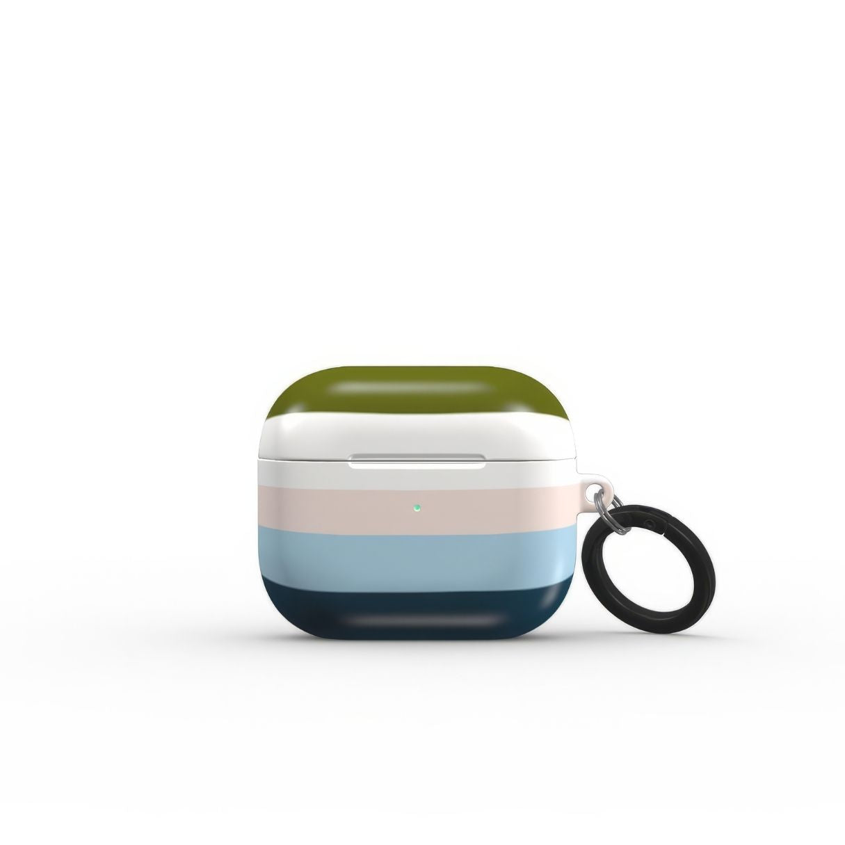 AirPods 3 hard shell ultra thin tough case Color Blocks Navy pattern design with a color blocks, featuring an elegant and expressive aesthetic design. Main colors are khaki, navy blue, deep marine, light blue and pink. Front closed view.