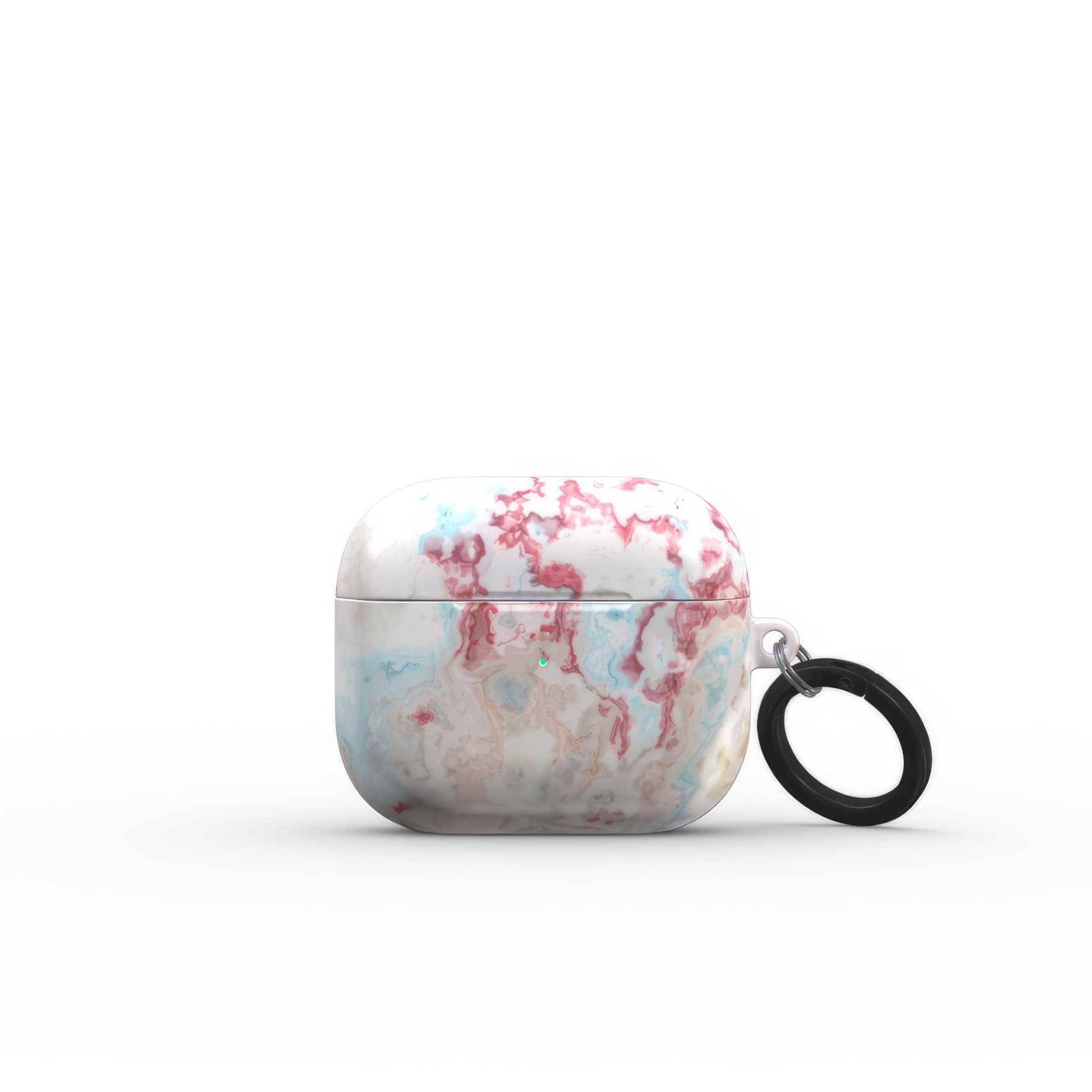 AirPods 3 tough case front view; Divine Blue 1 pattern, artistic, abstract marble pattern. Pink and light blue color combination. Bold expressive aesthetic design. Colorful and interior fit. Elegant.