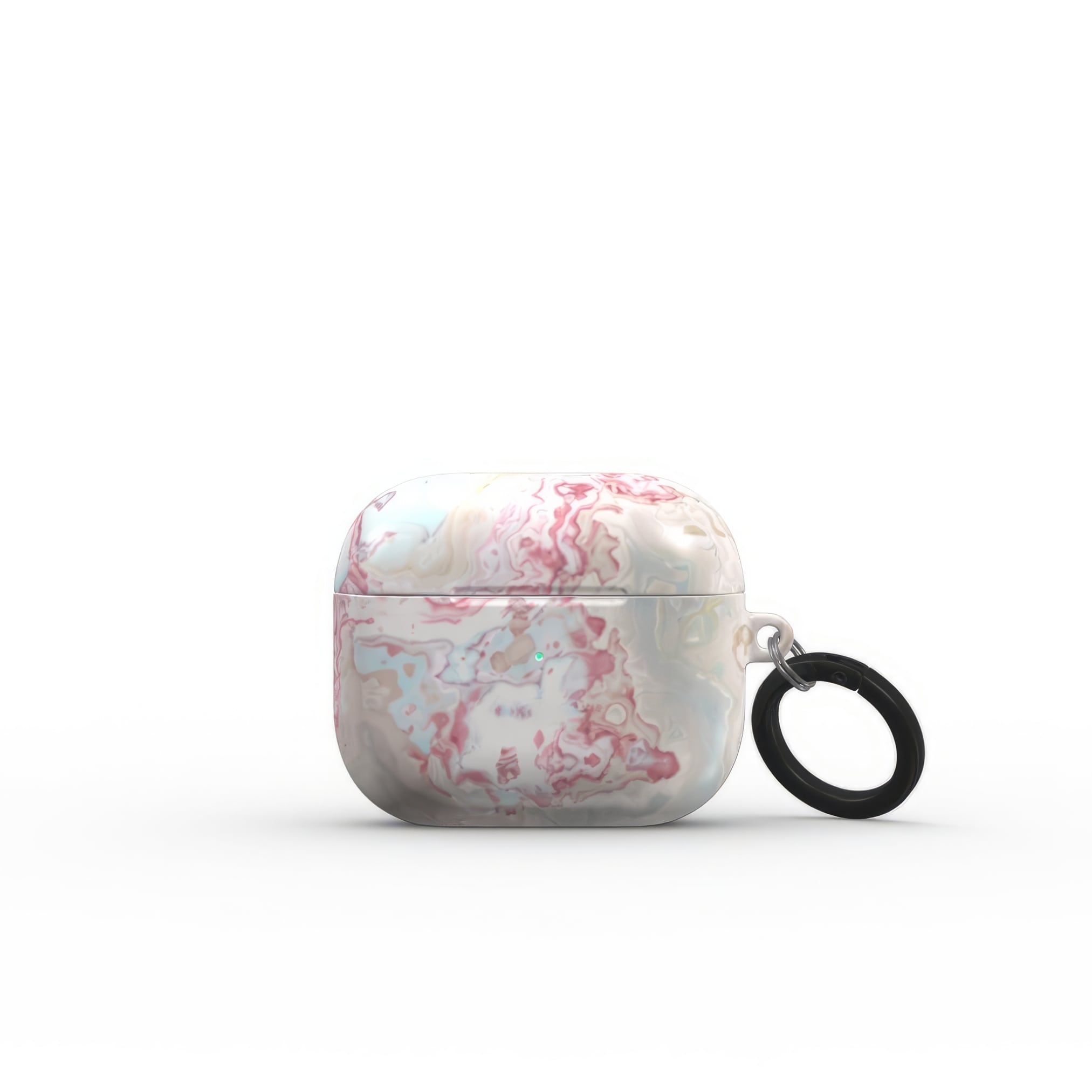 AirPods 3 case front view; Divine Blue 2 pattern, artistic, abstract marble pattern. Light blue and pink color combination. Bold expressive aesthetic design. Colorful and interior fit. Elegant.