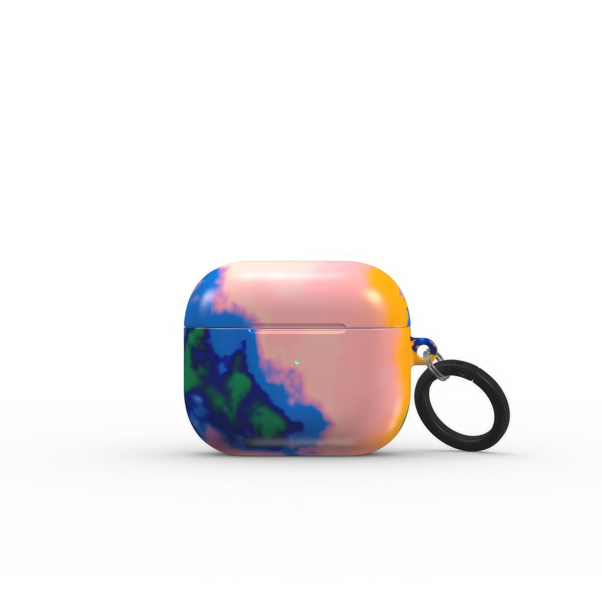 AirPods 3 case front view; Electricity 1 pattern, artistic, abstract marble pattern. Blue and orange color combination. Bold expressive aesthetic design. Colorful and interior fit. Elegant.