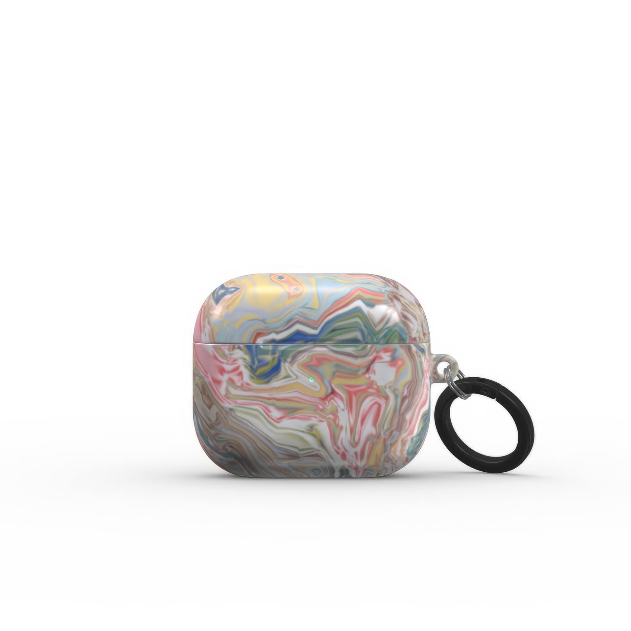 AirPods 3 tough case front closed view; Feel Impress 1 pattern, artistic, abstract marble pattern. Pastel blue, green and red color combination. Inspired by impressionist art. Bold expressive aesthetic design. Colorful and interior fit. Elegant.