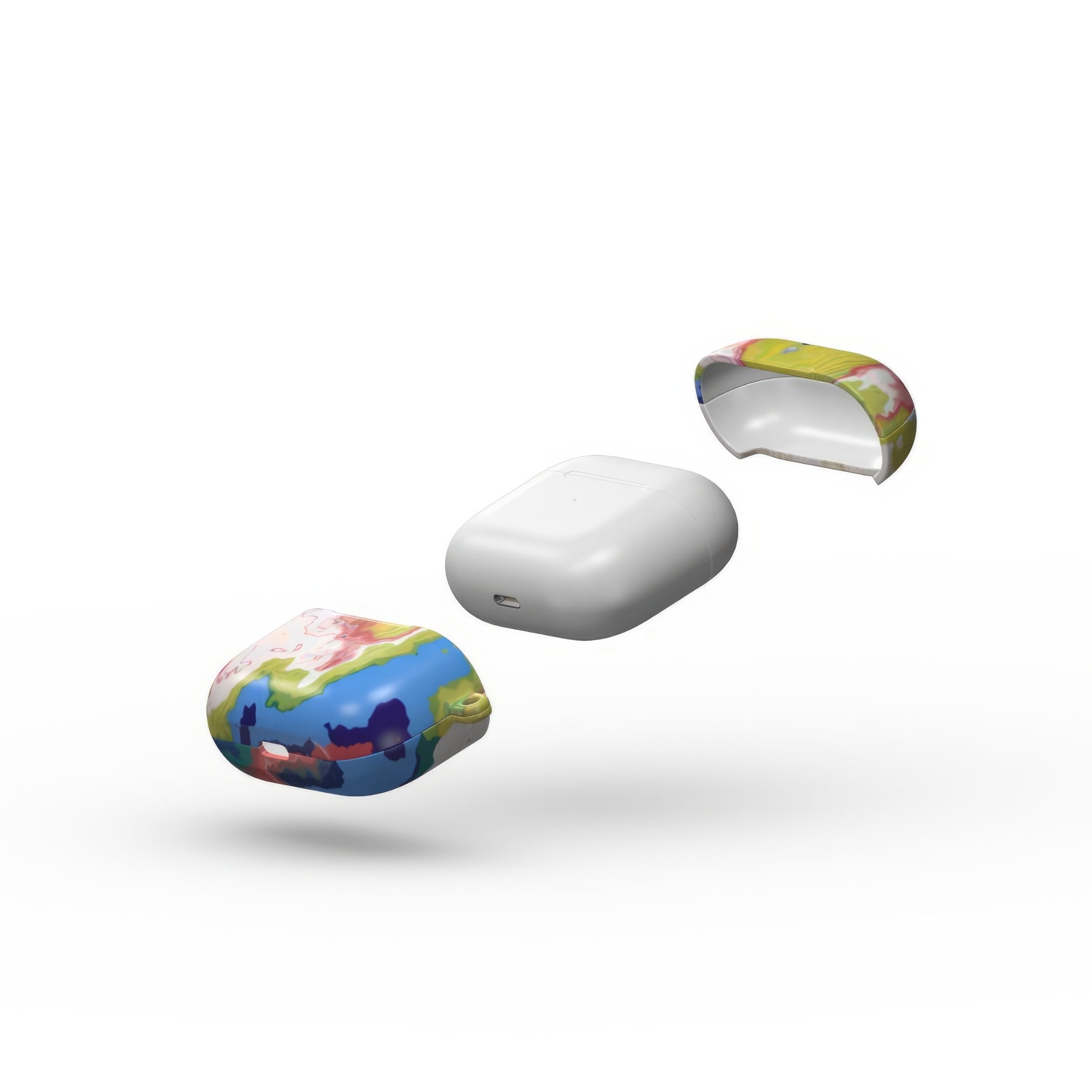 AirPods 3 tough case extend view; Jamaica 1 pattern, artistic, abstract marble pattern. Dark blue, yellow and white color combination.