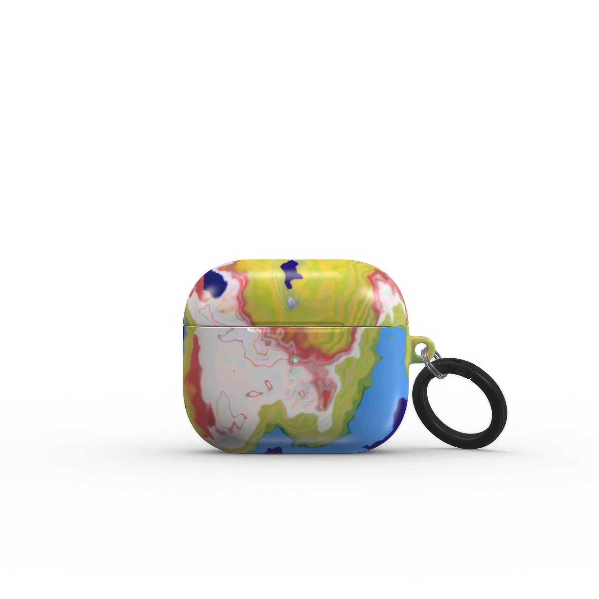 AirPods 3 tough case front view; Jamaica 1 pattern, artistic, abstract marble pattern. Dark blue, yellow and white color combination. Bold expressive aesthetic design. Colorful and interior fit.