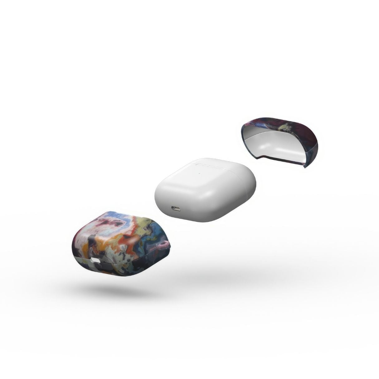 AirPods 3 tough case extend view; Molten Berries pattern, artistic, abstract marble pattern. Deep. purple color. Bold expressive aesthetic design. Colorful and interior fit. Elegant.
