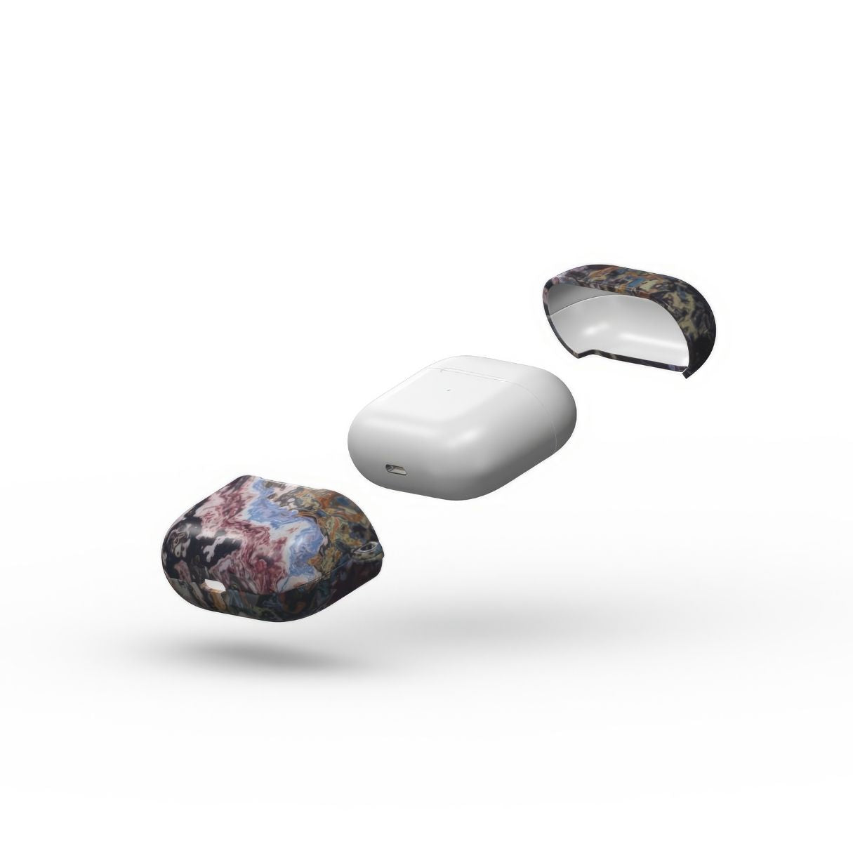 AirPods 3 tough case extend view; Molten Berries Mix pattern, artistic, abstract marble pattern. Deep. purple color. Bold expressive aesthetic design. Colorful and interior fit. Elegant.