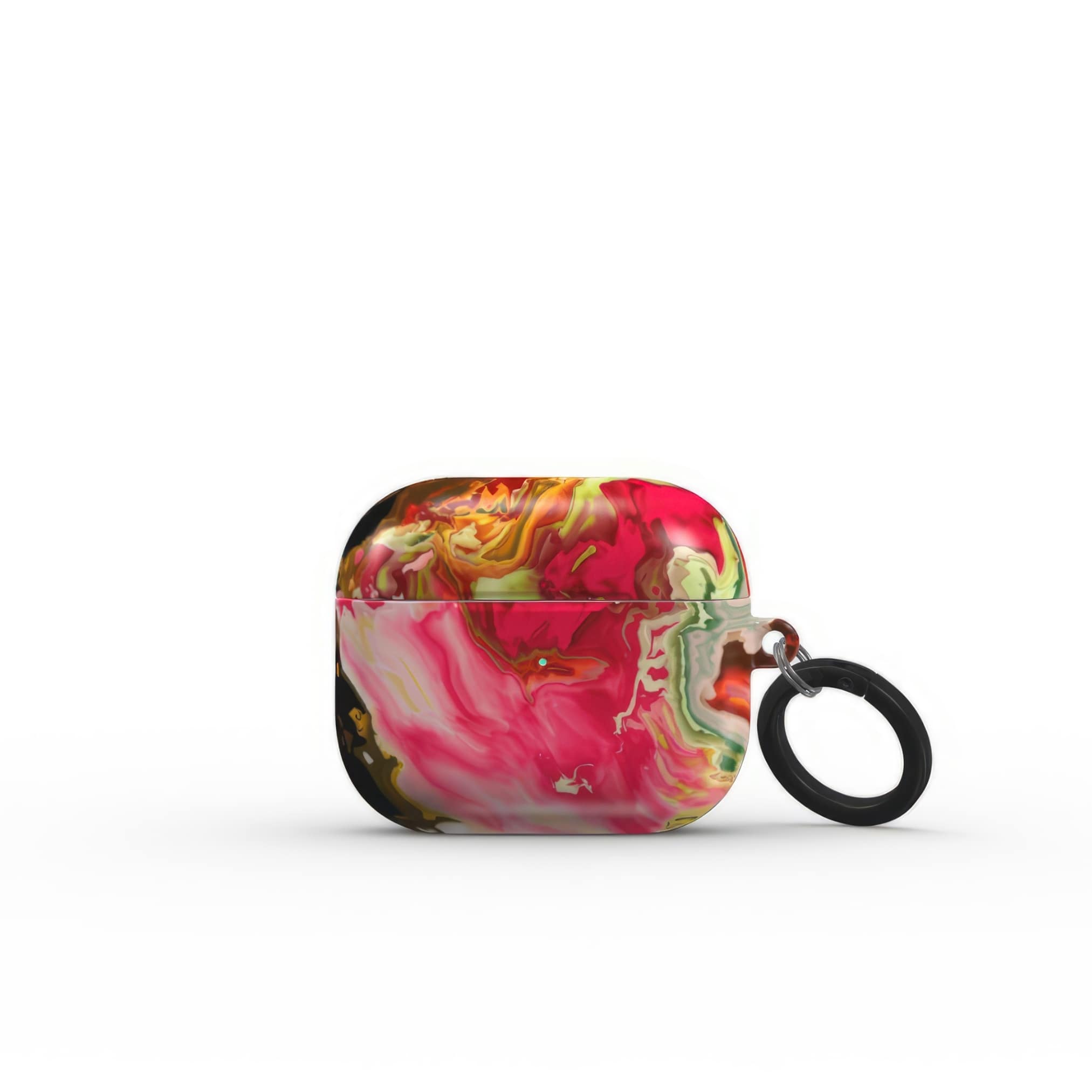 AirPods 3 tough case front view; Neon Pink pattern, artistic, abstract marble pattern. Pink and green color combination. Bold expressive aesthetic design. Colorful and interior fit. Elegant.