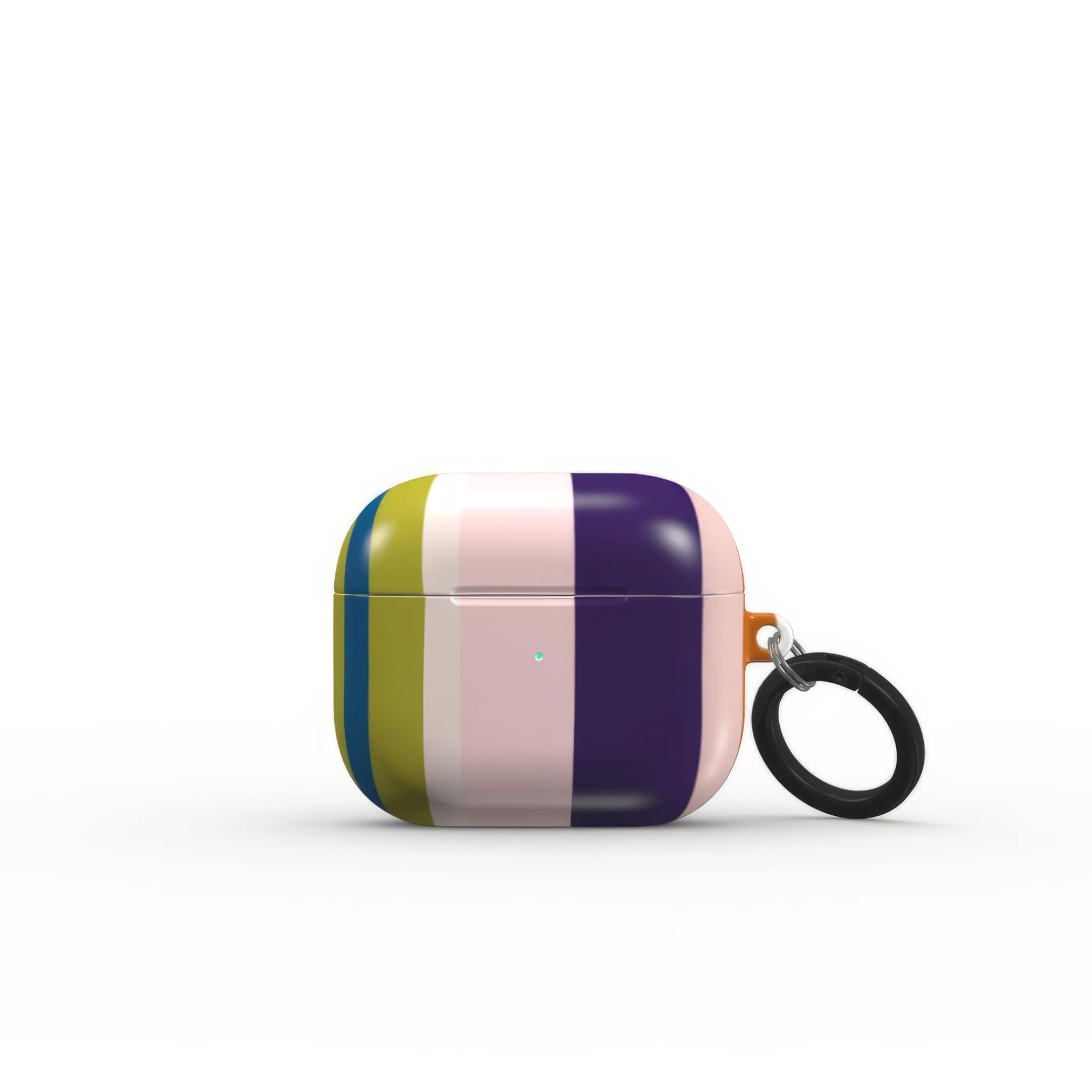 AirPods 3 tough case Parallel Flow Pink pattern with a tiny color stripes, featuring an elegant and expressive aesthetic design. Main colors are pink, lilac and purple. Front closed view.