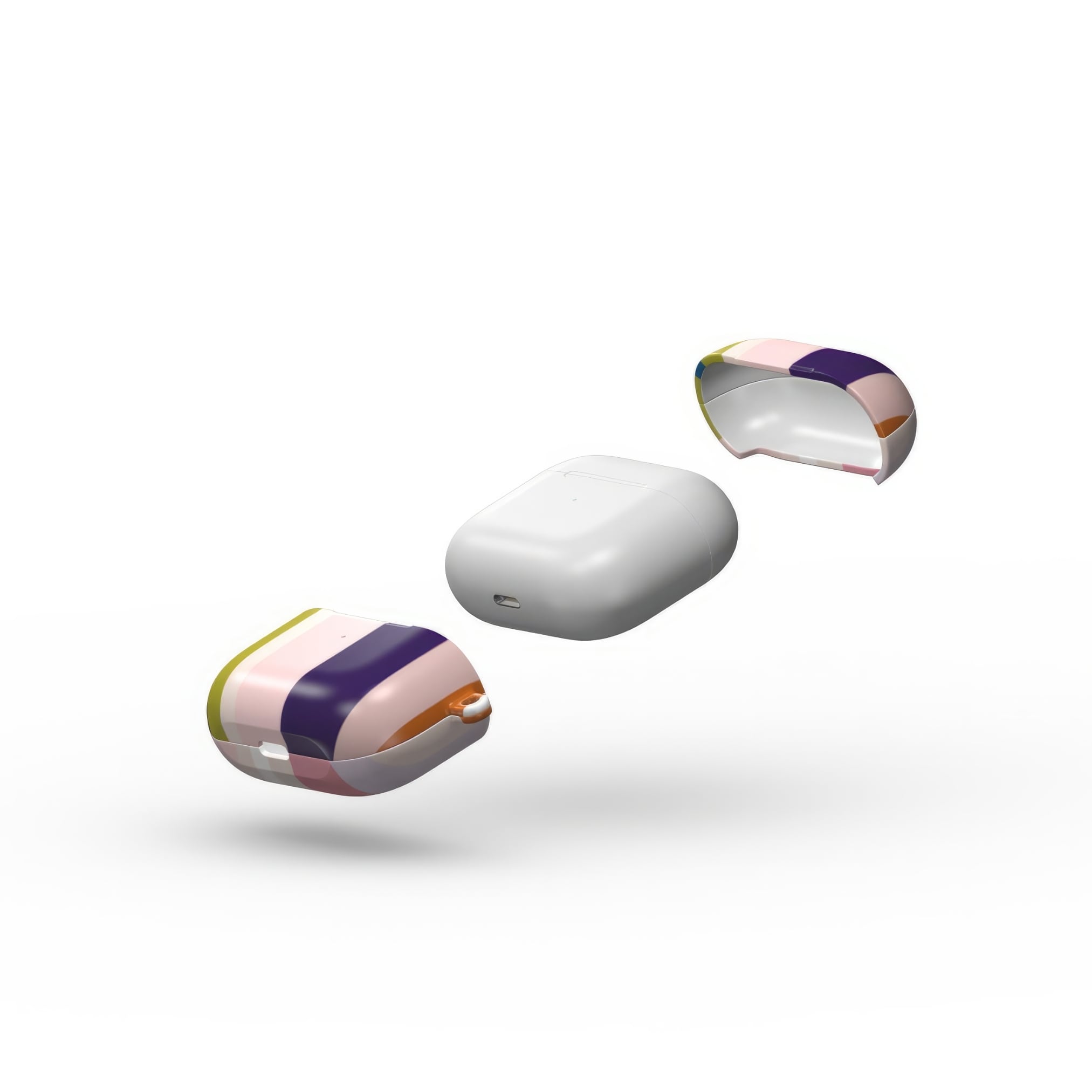 AirPods 3 tough case Parallel Flow Pink pattern with tiny color stripes, featuring an elegant and expressive aesthetic design. Main colors are pink, lilac and purple. Extend view.