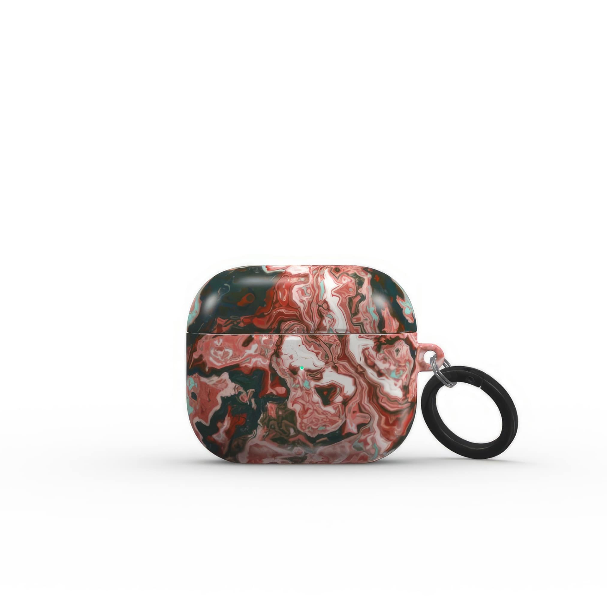 AirPods 3 tough case front view; Red Coffee pattern, artistic, abstract marble pattern. red and light blue color combination. Bold expressive aesthetic design. Colorful and interior fit. Elegant.