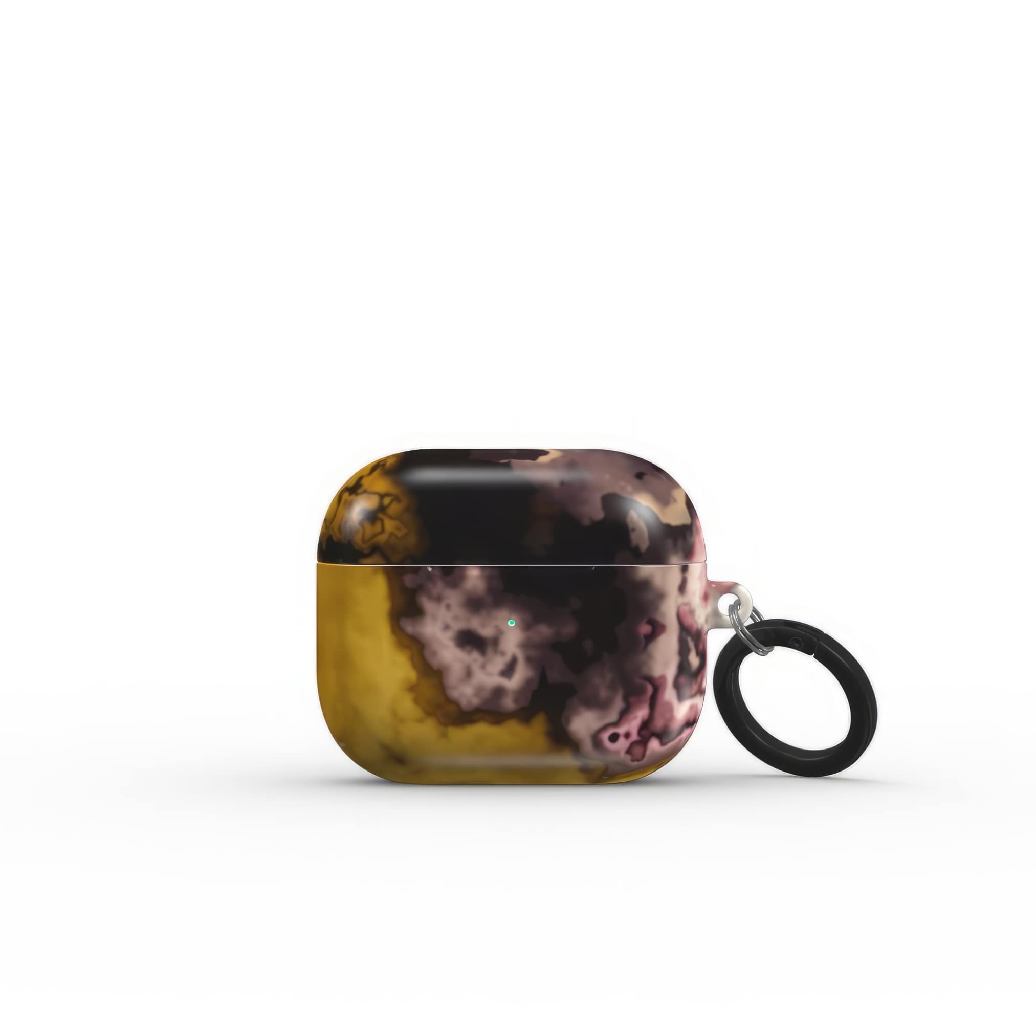 AirPods 3 tough case front view; storm 1 pattern, artistic, abstract marble pattern. Yellow and beige color combination. Bold expressive aesthetic design. Colorful and interior fit. Elegant.