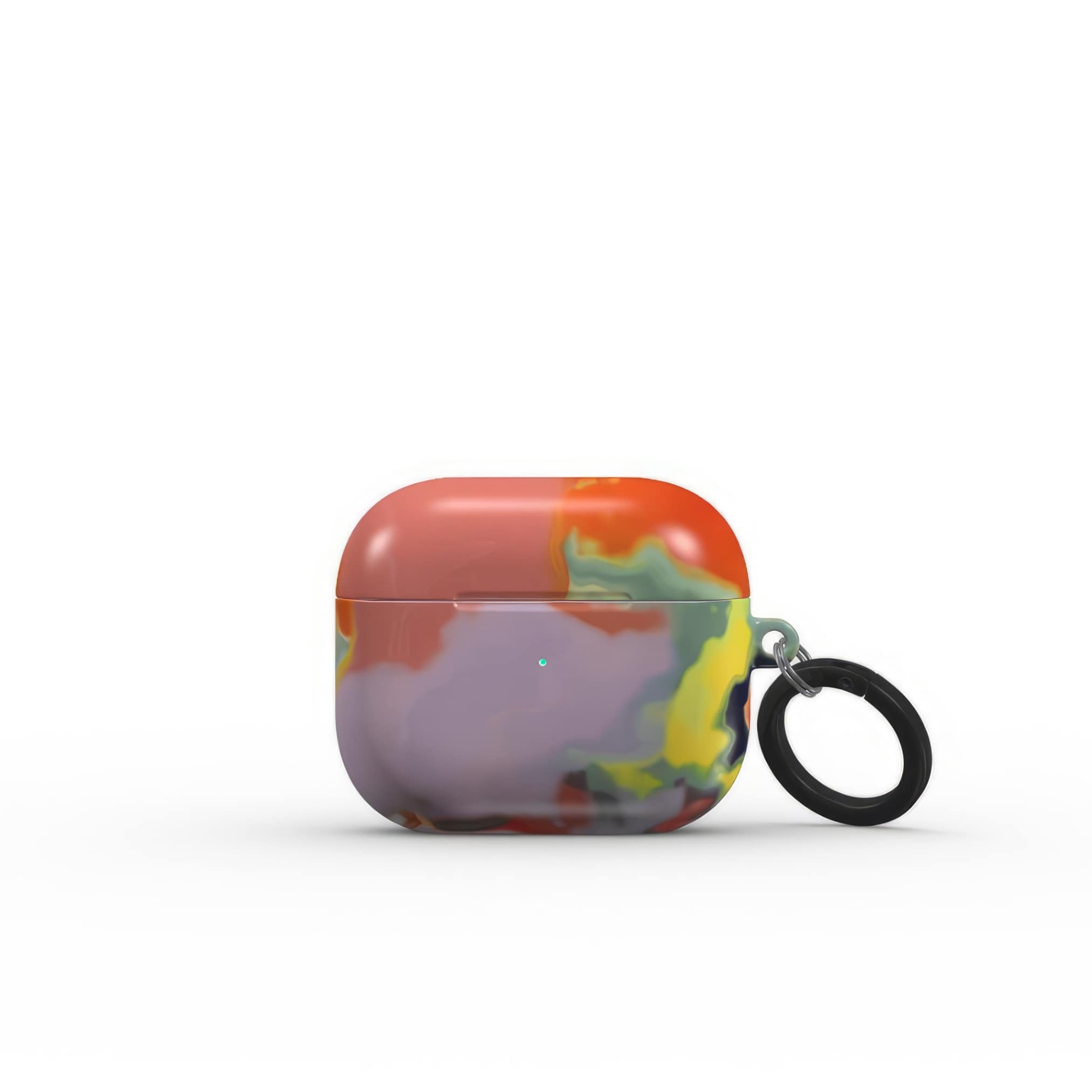 AirPods 3 tough case front view; Tropical 1 pattern, artistic, abstract marble pattern. Orange and purple color combination.