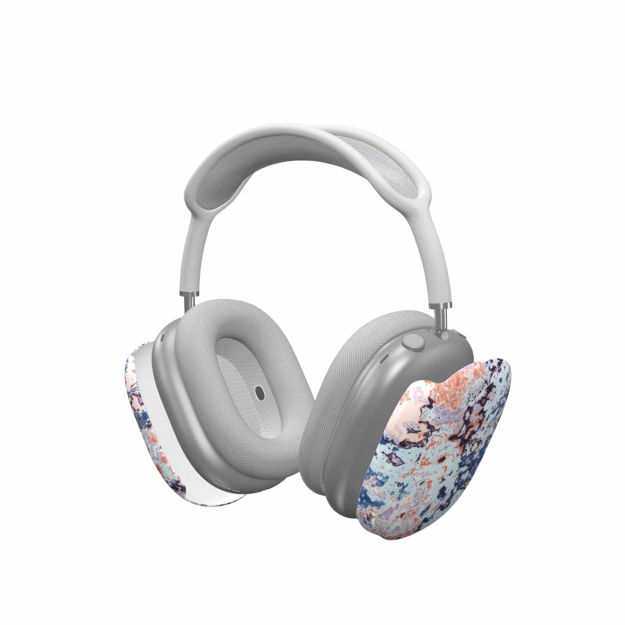 Tough AirPods Max case extend view; Blue Marble Mist pattern, artistic, abstract marble pattern. Mix color combination. 