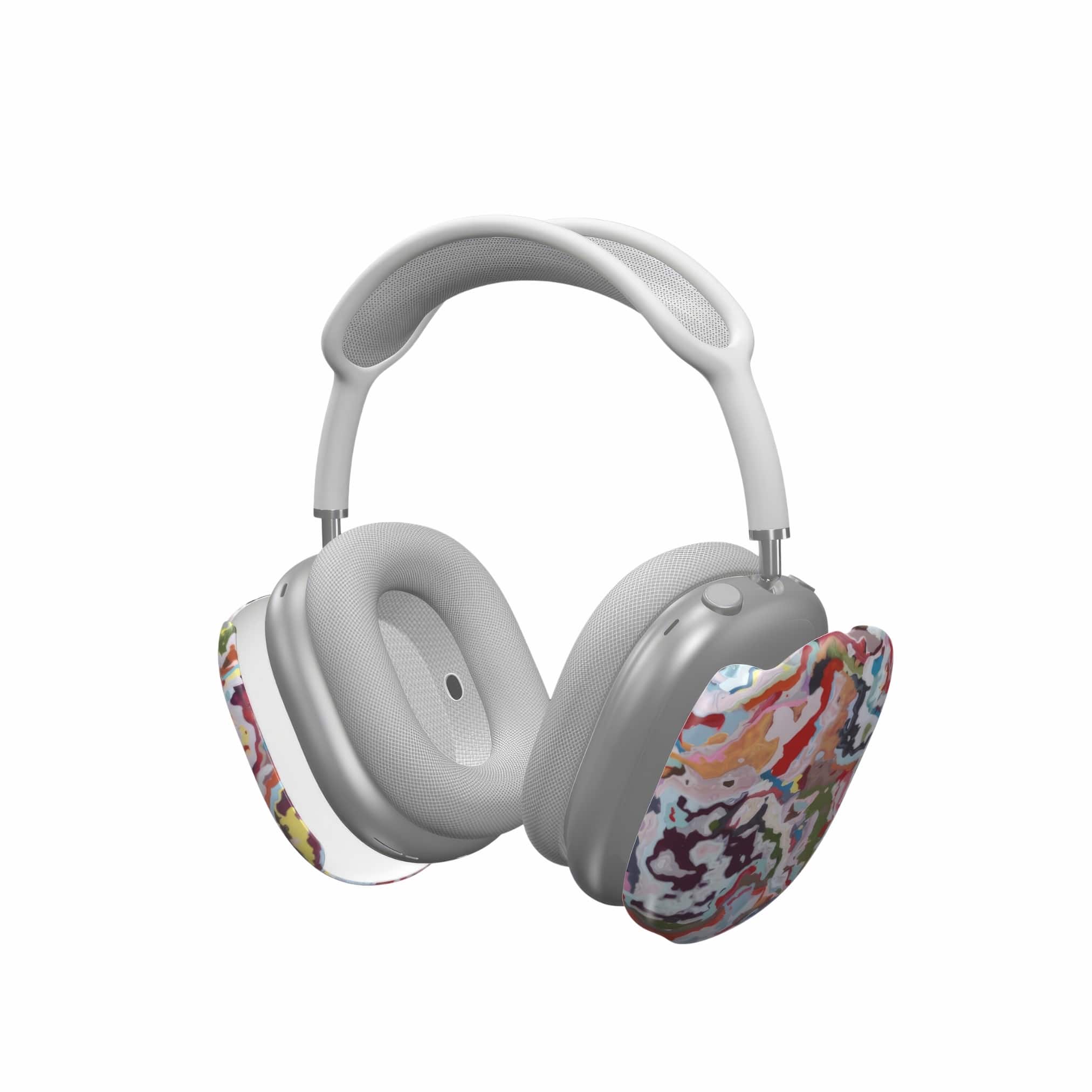 Tough AirPods Max case extend view; bold sprinkles pattern, artistic, abstract marble pattern. Mix color combination. 