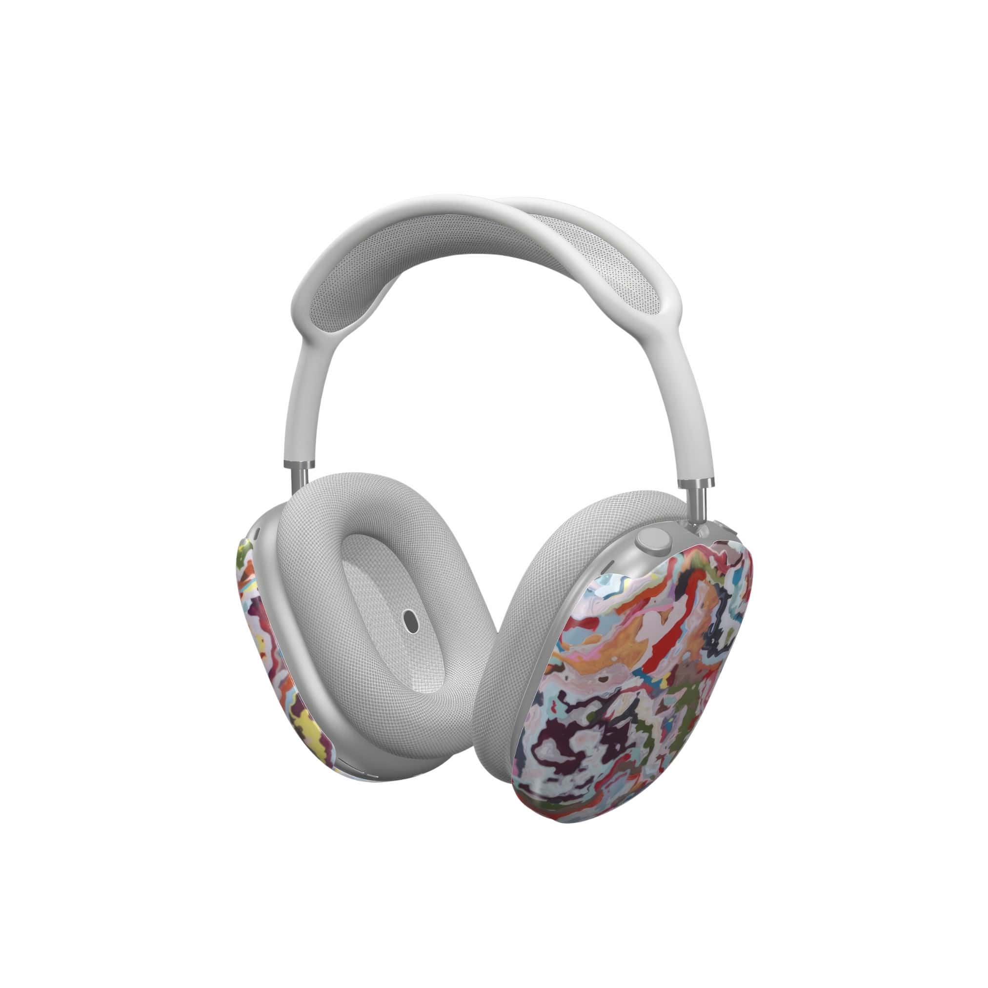 Tough AirPods Max case side view; bold sprinkles pattern, artistic, abstract marble pattern. Mix color combination. 