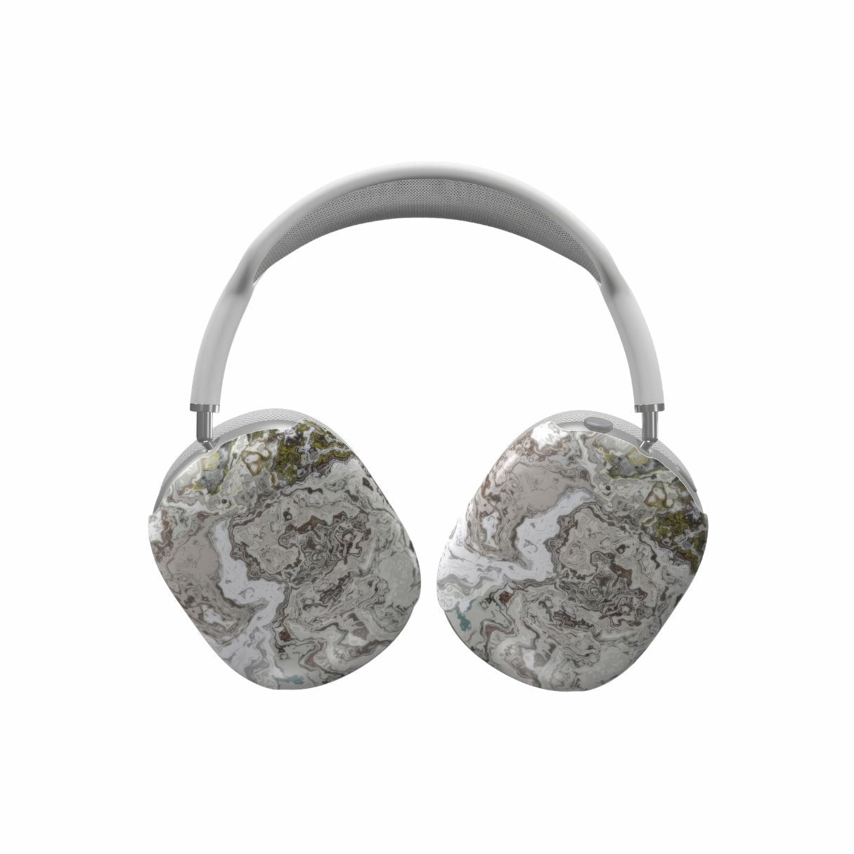 Tough AirPods Max case front view; Classic White Marble pattern, artistic, abstract marble pattern. White and grey color combination. Bold expressive aesthetic design. Colorful and interior fit. Elegant.
