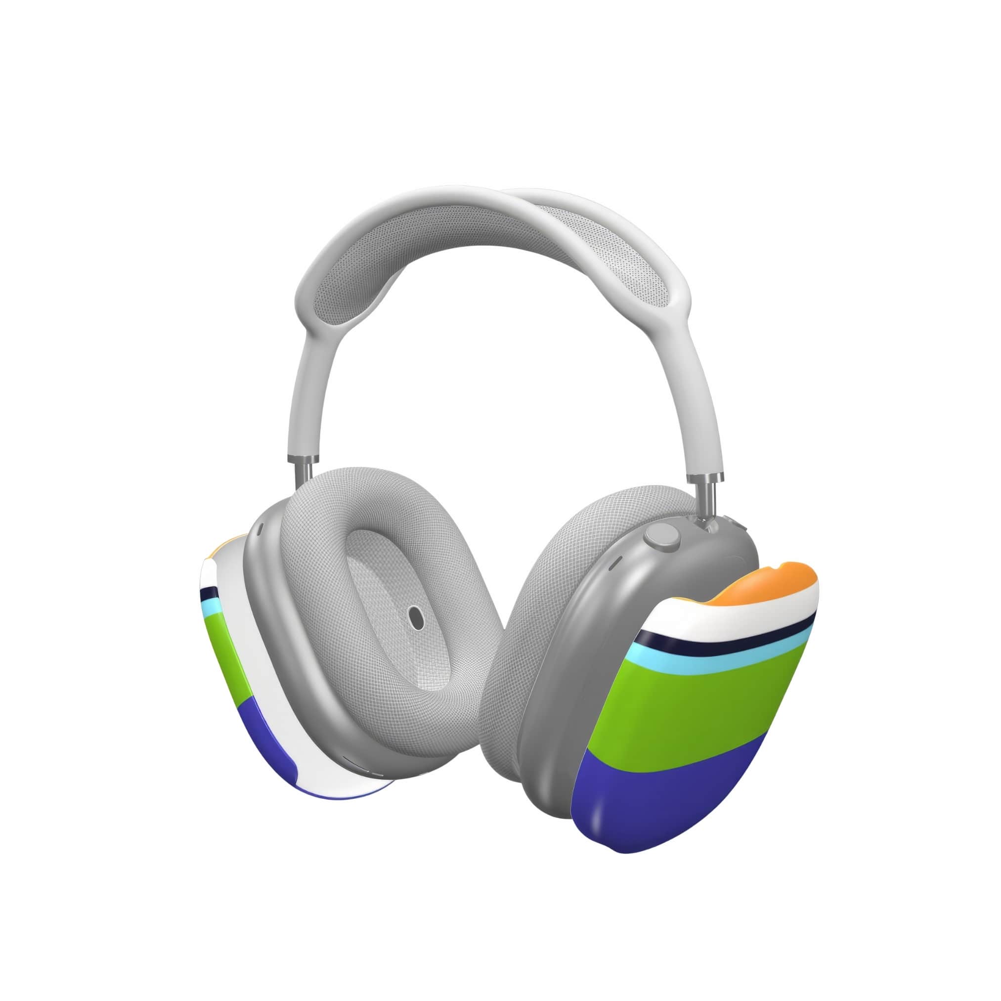 AirPods Max tough case Color Blocks Coastline pattern design with a color blocks, featuring an elegant and expressive aesthetic design. Main colors are light green, violet and orange. Extend view.