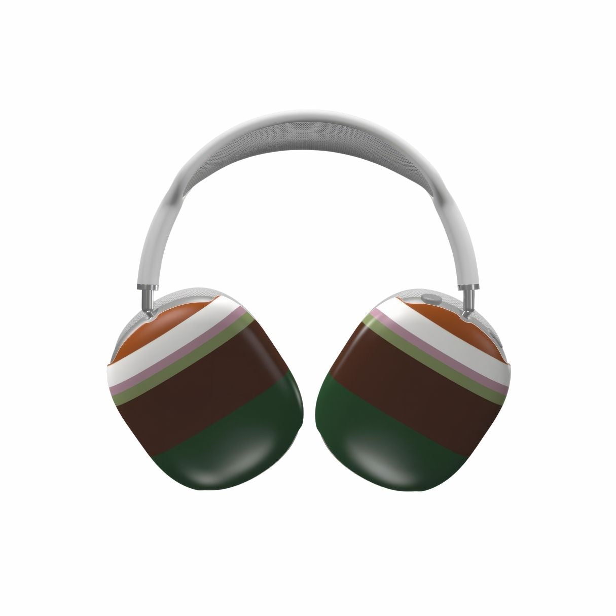 AirPods Max case Color Blocks Forest pattern design with a color blocks, featuring an elegant and expressive aesthetic design. Main colors are caramel, chocolate brown, rich green. Front view.