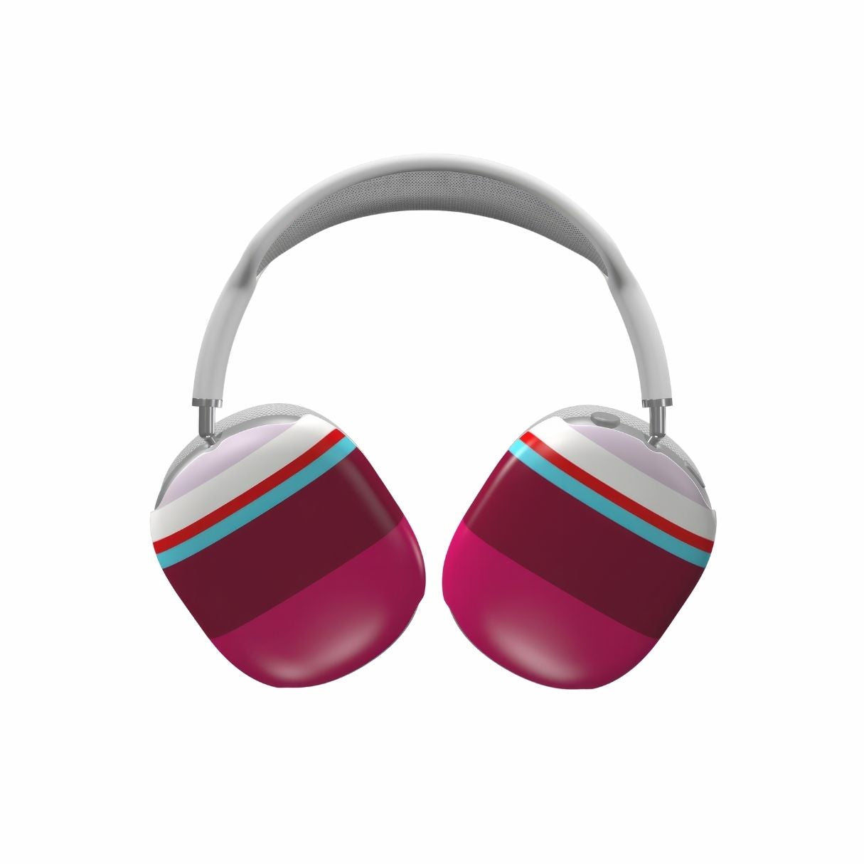 AirPods Max tough case Color Blocks Fuchsia pattern design with a color blocks, featuring an elegant and expressive aesthetic design. Main colors are lilac, red, passion pink and fuchsia. Front view.