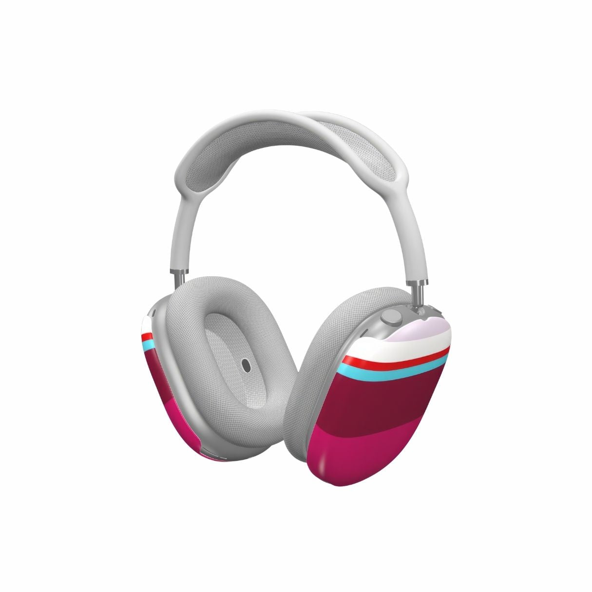 AirPods Max tough case Color Blocks Fuchsia pattern design with a color blocks, featuring an elegant and expressive aesthetic design. Main colors are lilac, red, passion pink and fuchsia. Side view.